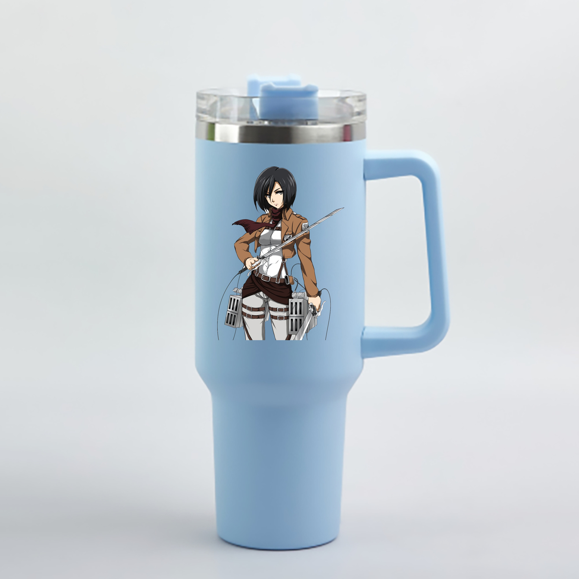 （画像用） 進撃の巨人 ミカサ·アッカーマン Attack on Titan Mikasa Ackerman 1200mL車用タンブラー - クリスタルステッカー（プラスチックストロー付き）