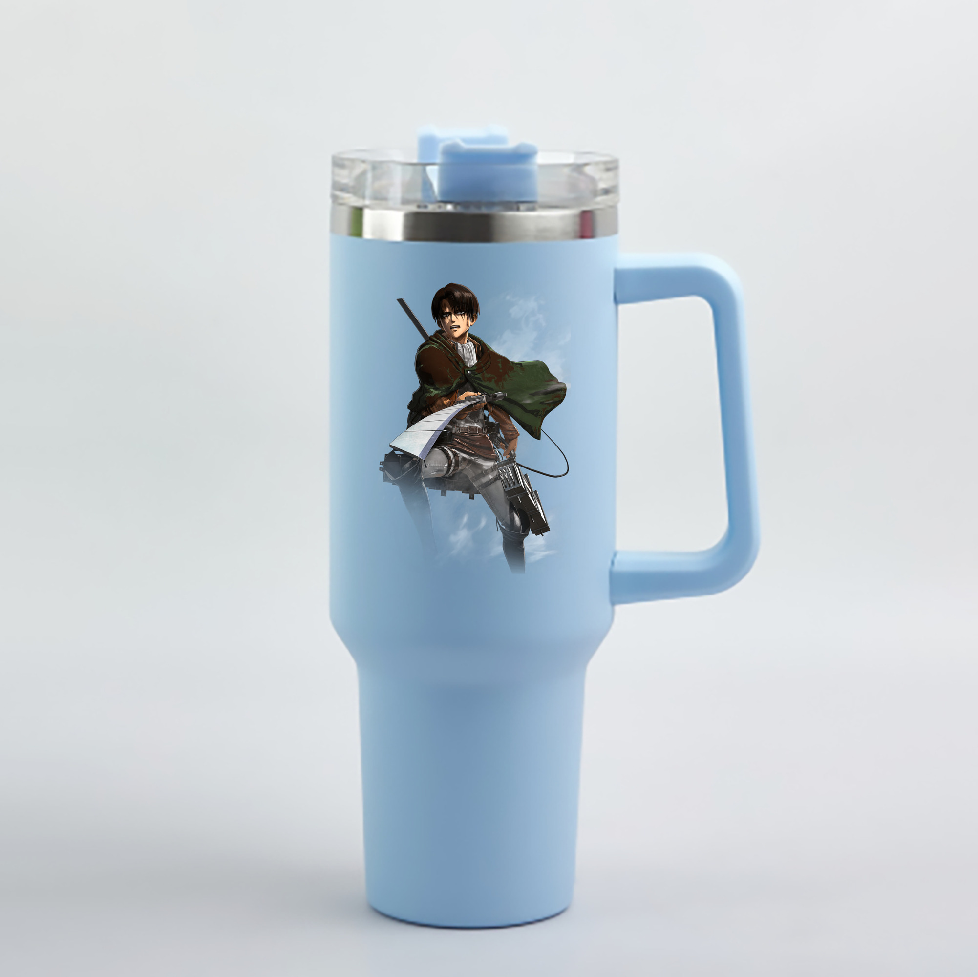 （画像用） 進撃の巨人 リヴァイ·アッカーマン Attack on Titan Levi Ackerman 1200mL車用タンブラー - クリスタルステッカー（プラスチックストロー付き）