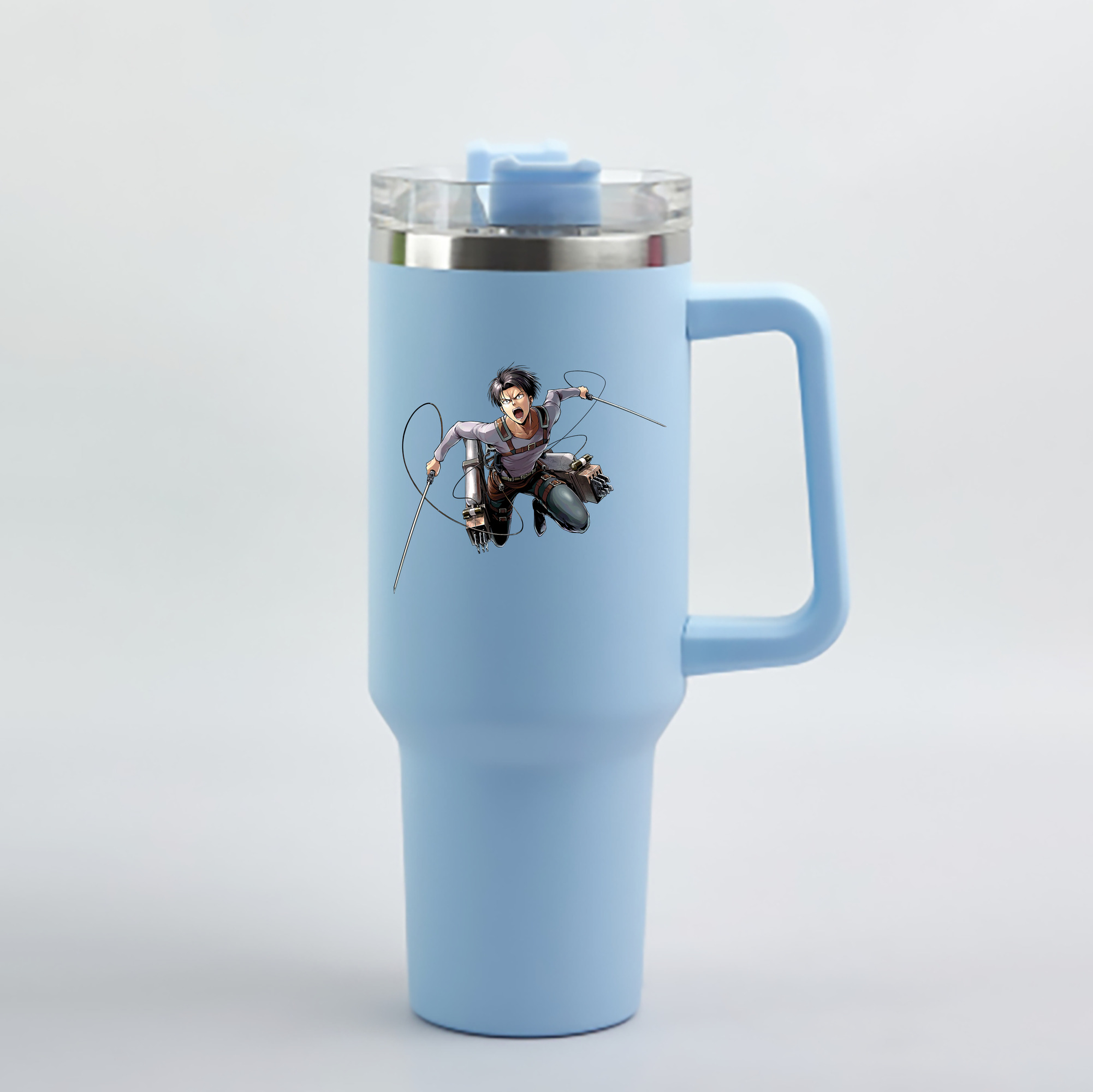 （画像用） 進撃の巨人 リヴァイ·アッカーマン Attack on Titan Levi Ackerman 1200mL車用タンブラー - クリスタルステッカー（プラスチックストロー付き）