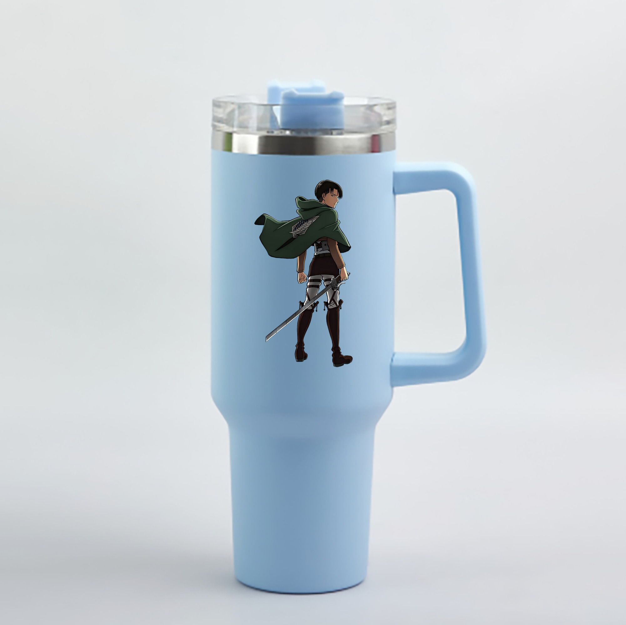（画像用） 進撃の巨人 リヴァイ·アッカーマン Attack on Titan Levi Ackerman 1200mL車用タンブラー - クリスタルステッカー（プラスチックストロー付き）