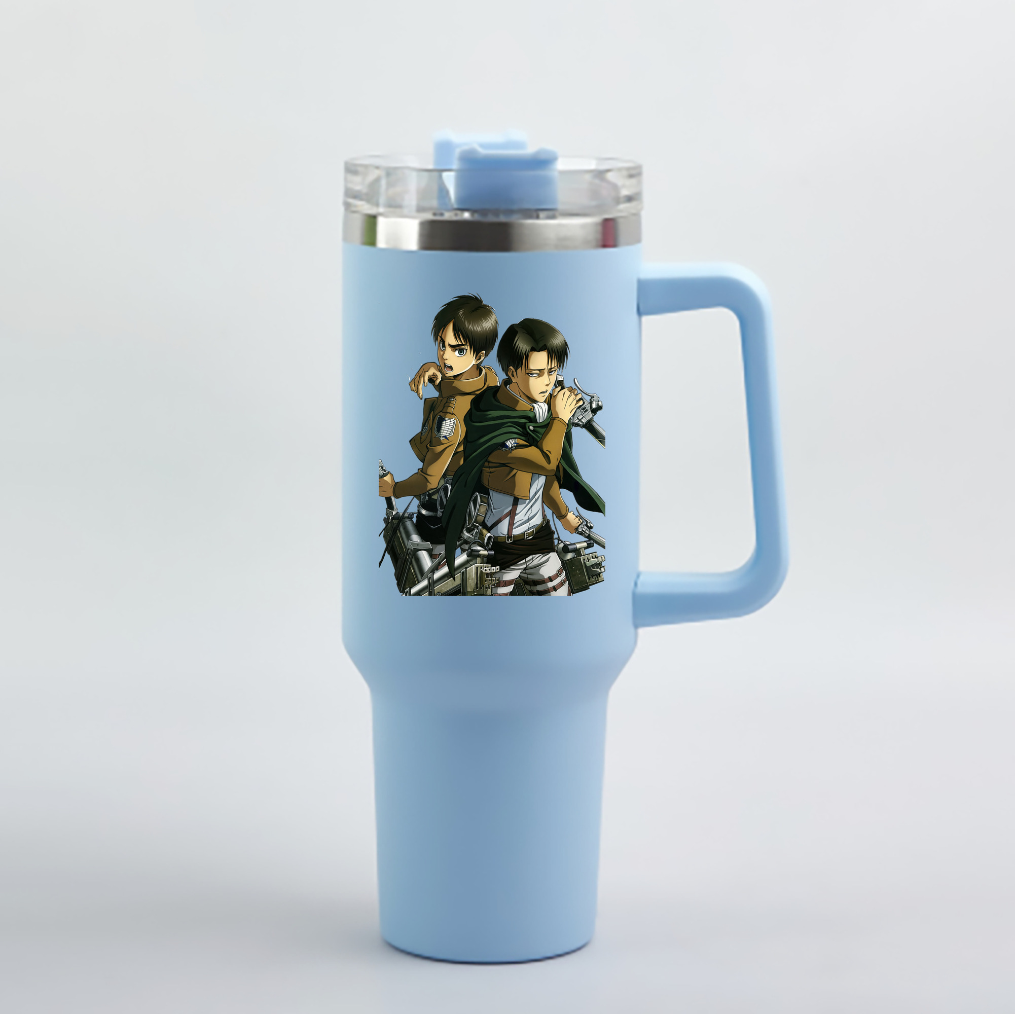 （画像用） 進撃の巨人 リヴァイ·アッカーマン Attack on Titan Levi Ackerman 1200mL車用タンブラー - クリスタルステッカー（プラスチックストロー付き）