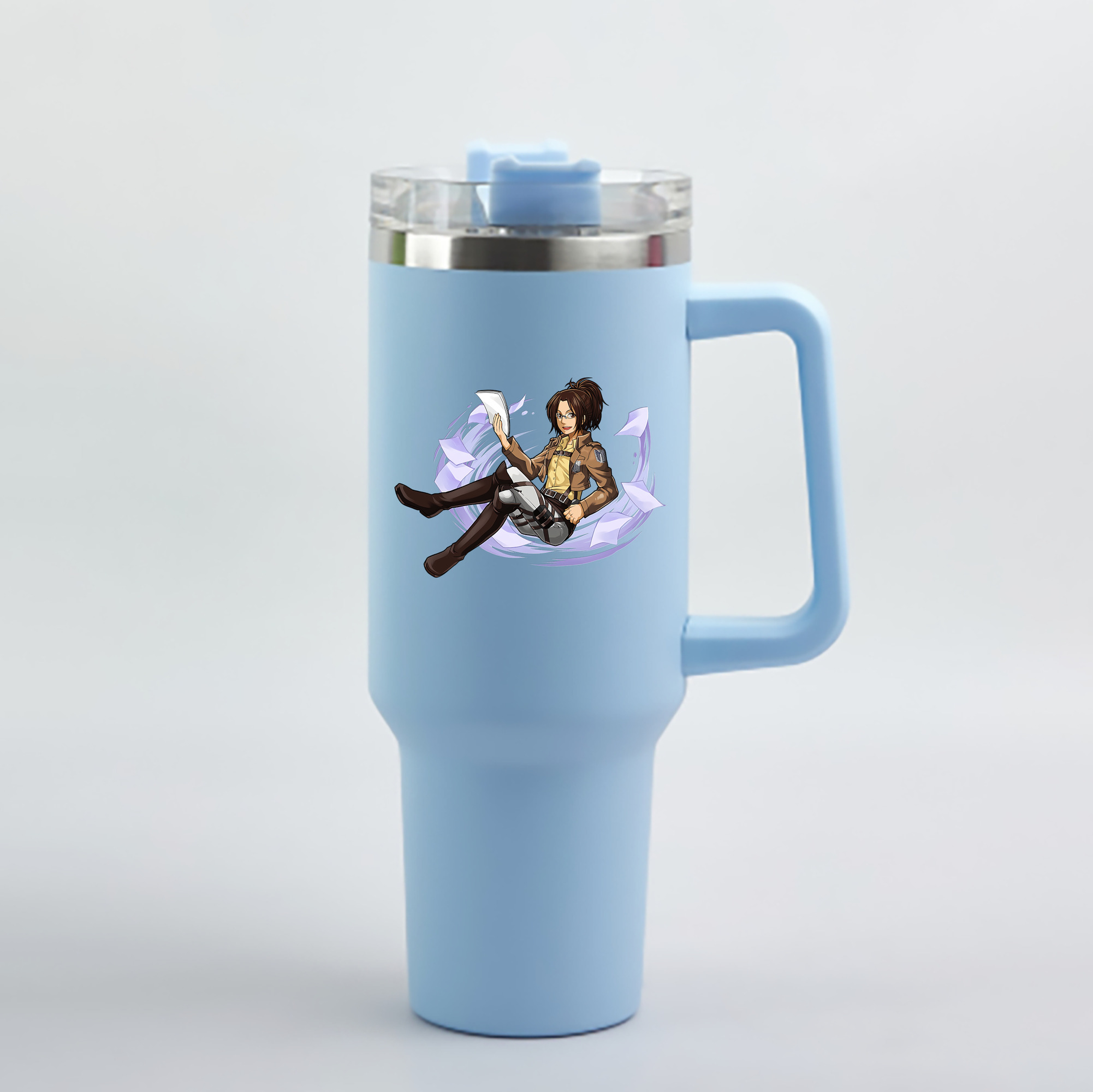 （画像用） 進撃の巨人 ハンジ·ゾエ Attack on Titan Hanji Zoe 1200mL車用タンブラー - クリスタルステッカー（プラスチックストロー付き）