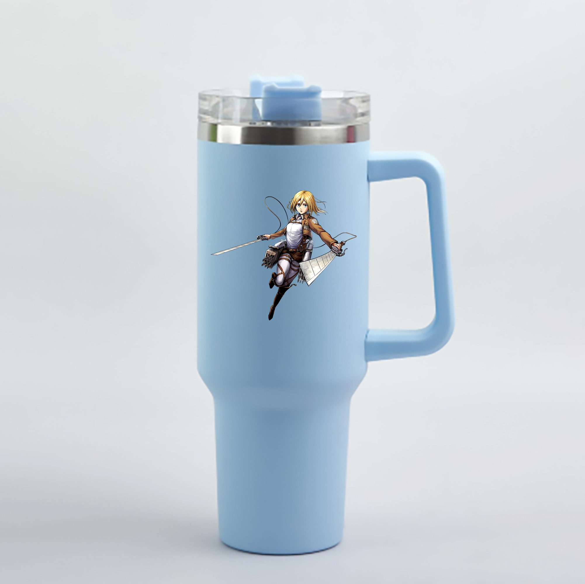 （画像用） 進撃の巨人 クリスタ·レンズ Attack on Titan Christa Lenz 1200mL車用タンブラー - クリスタルステッカー（プラスチックストロー付き）