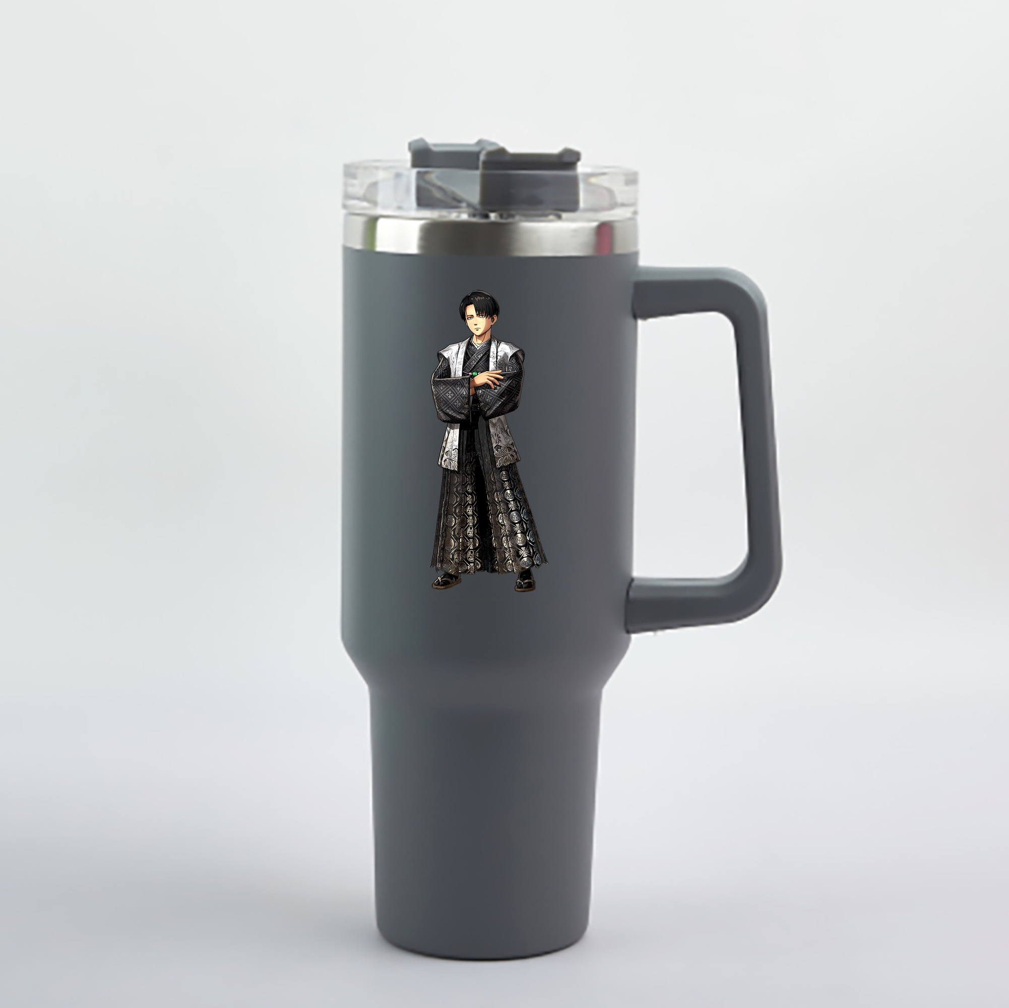 （画像用） 進撃の巨人 リヴァイ·アッカーマン Attack on Titan Levi Ackerman 1200mL車用タンブラー - クリスタルステッカー（プラスチックストロー付き）