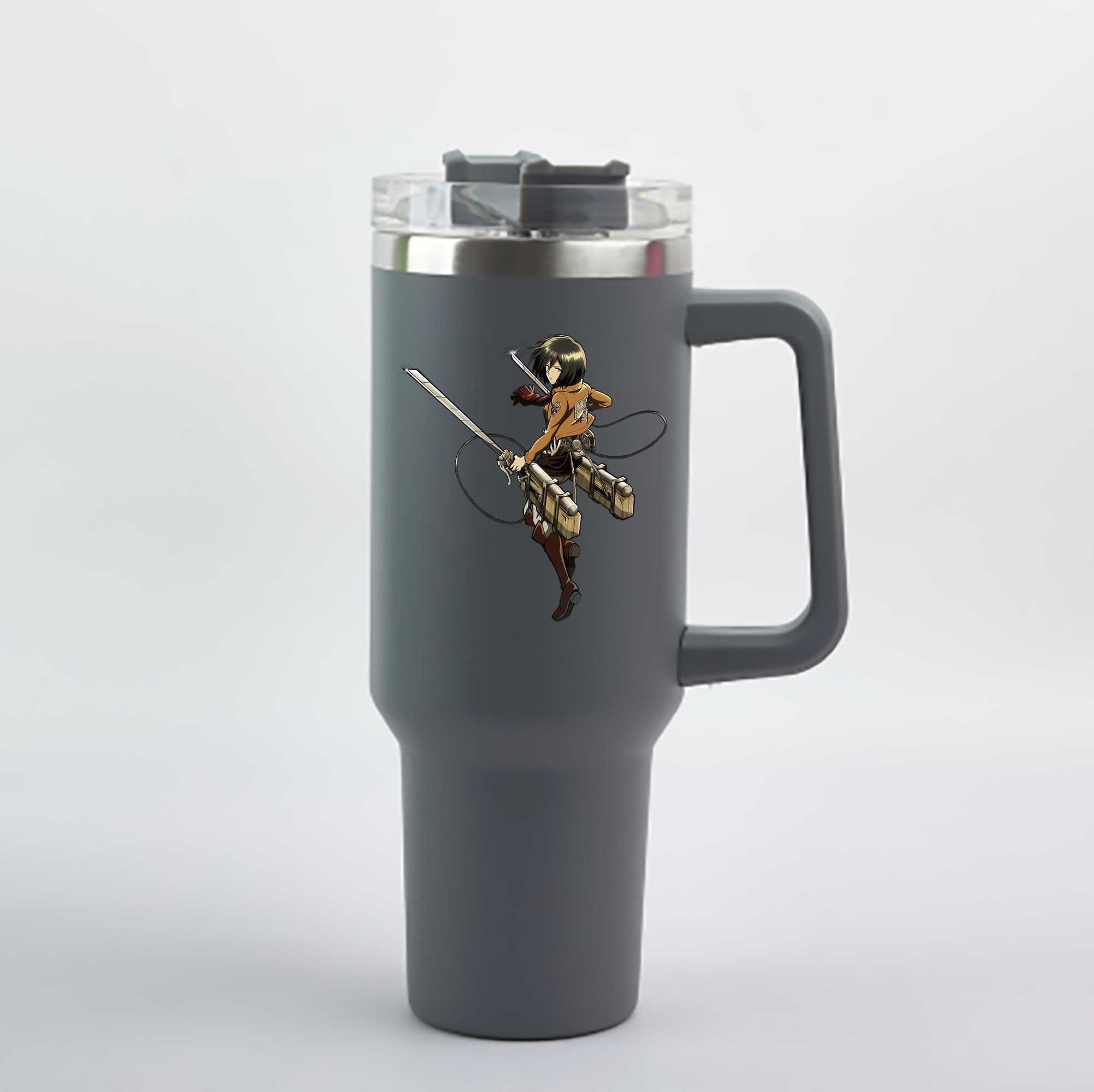 （画像用） 進撃の巨人 ミカサ·アッカーマン Attack on Titan Mikasa Ackerman 1200mL車用タンブラー - クリスタルステッカー（プラスチックストロー付き）