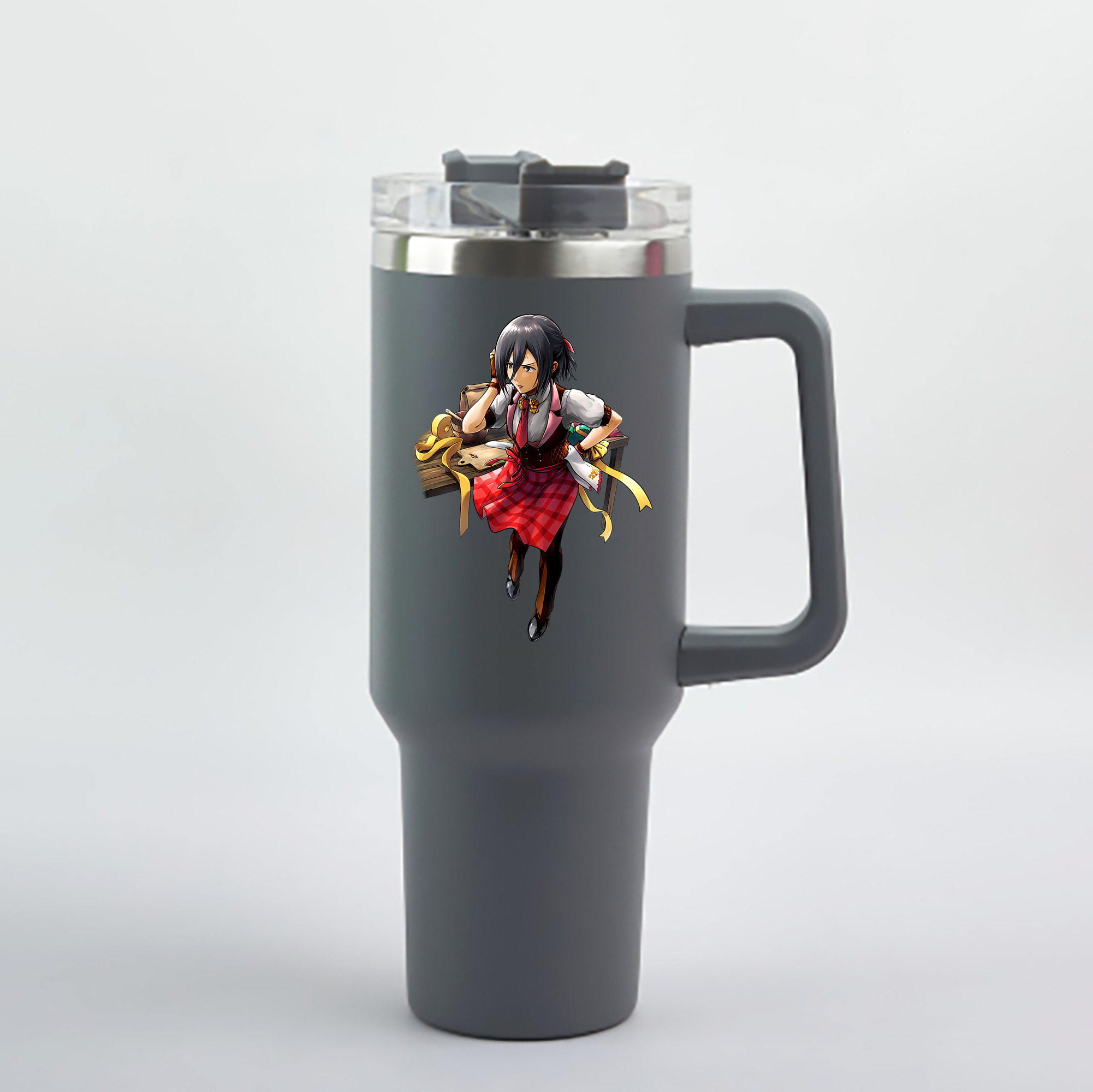 （画像用） 進撃の巨人 ミカサ·アッカーマン Attack on Titan Mikasa Ackerman 1200mL車用タンブラー - クリスタルステッカー（プラスチックストロー付き）