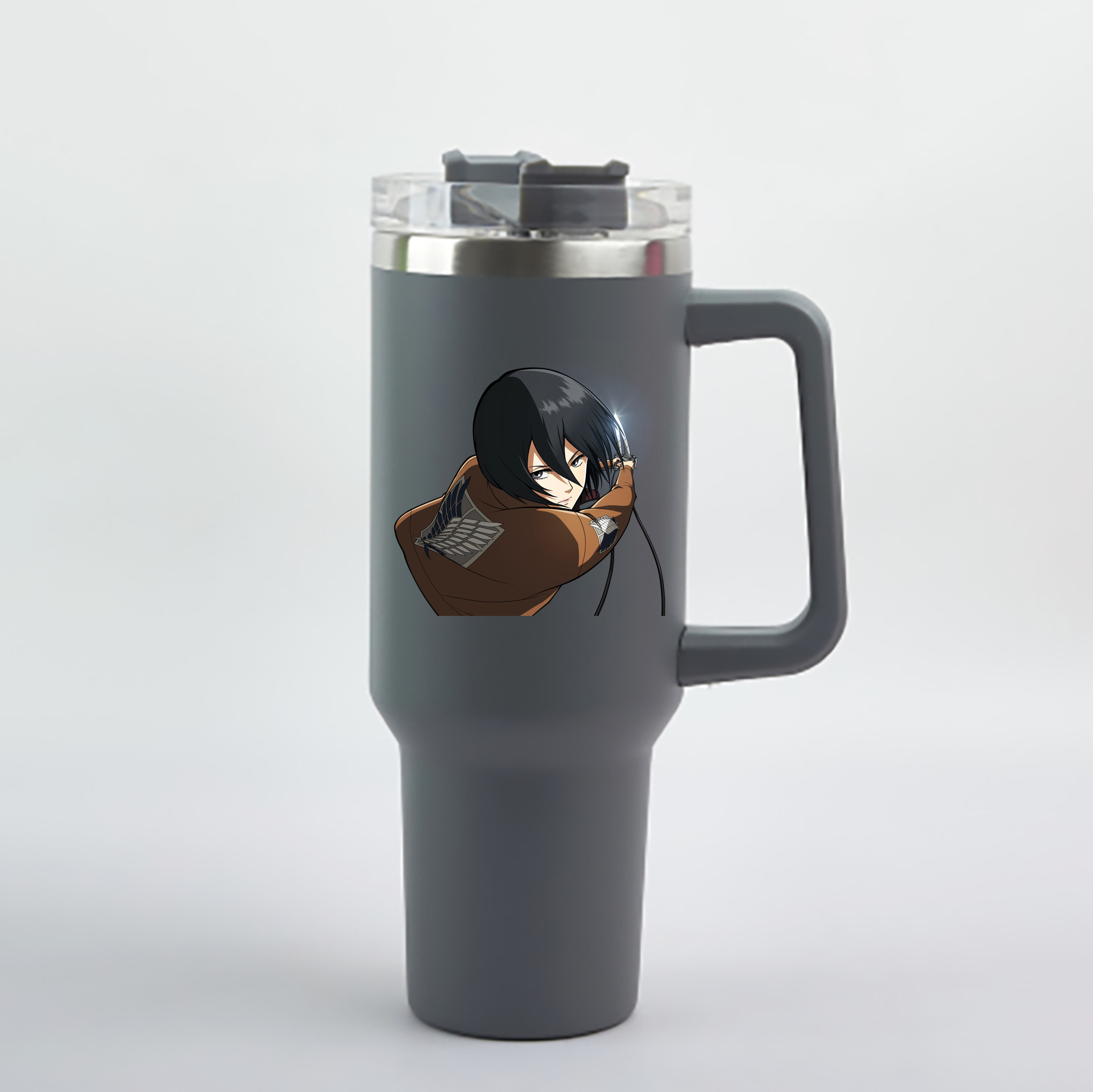 （画像用） 進撃の巨人 ミカサ·アッカーマン Attack on Titan Mikasa Ackerman 1200mL車用タンブラー - クリスタルステッカー（プラスチックストロー付き）