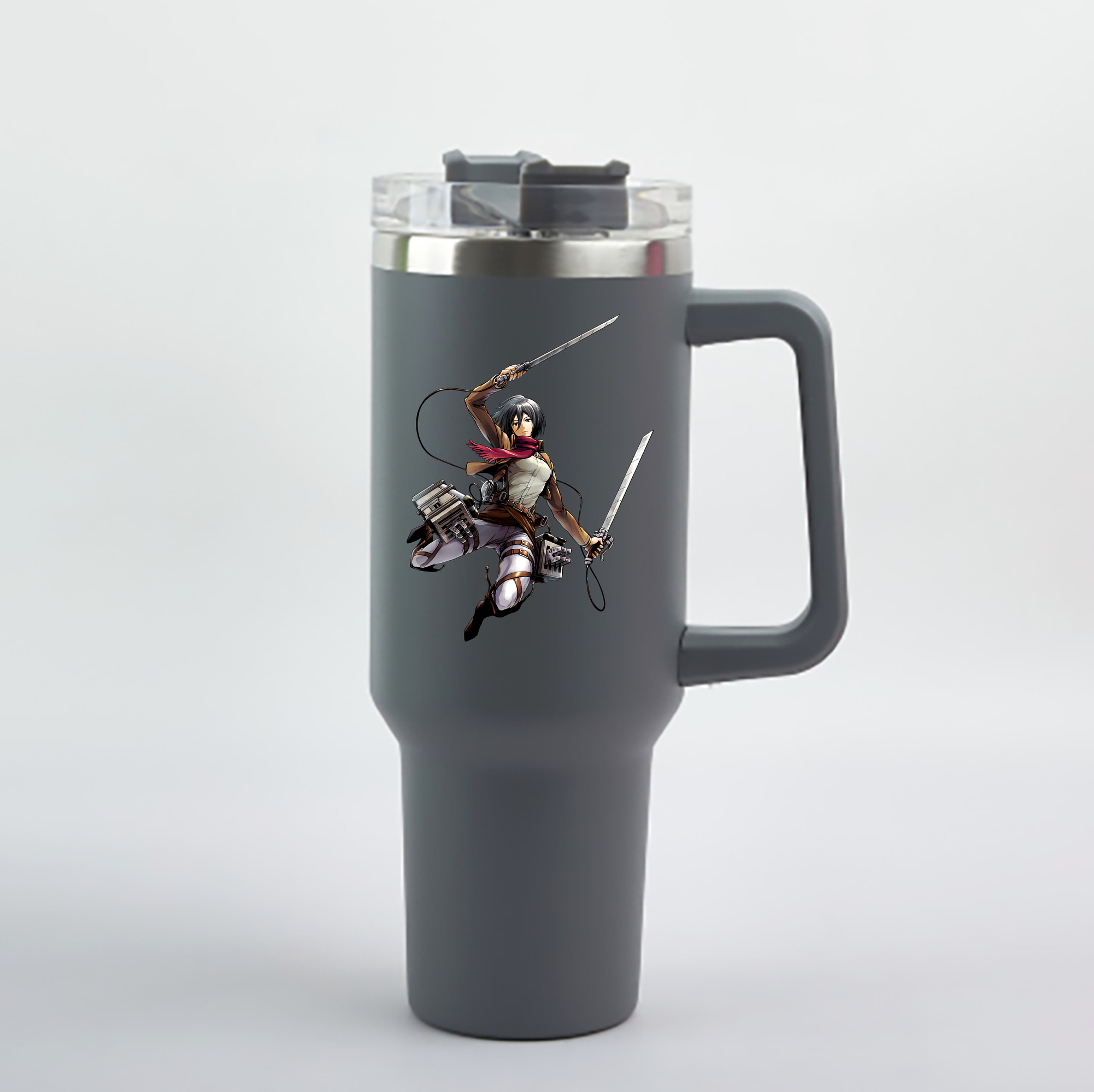（画像用） 進撃の巨人 ミカサ·アッカーマン Attack on Titan Mikasa Ackerman 1200mL車用タンブラー - クリスタルステッカー（プラスチックストロー付き）