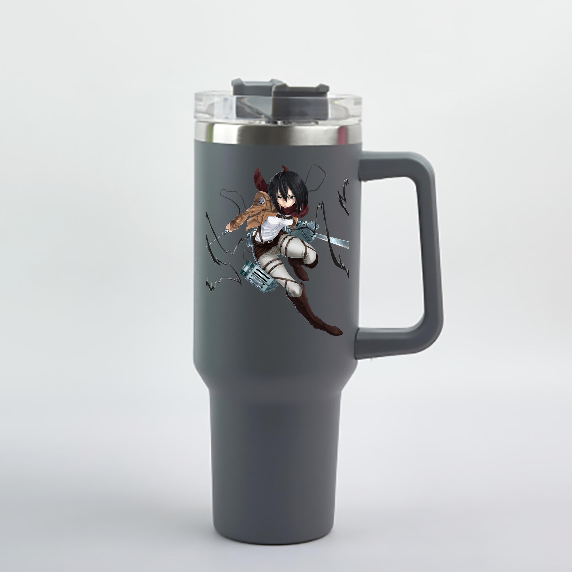 （画像用） 進撃の巨人 ミカサ·アッカーマン Attack on Titan Mikasa Ackerman 1200mL車用タンブラー - クリスタルステッカー（プラスチックストロー付き）