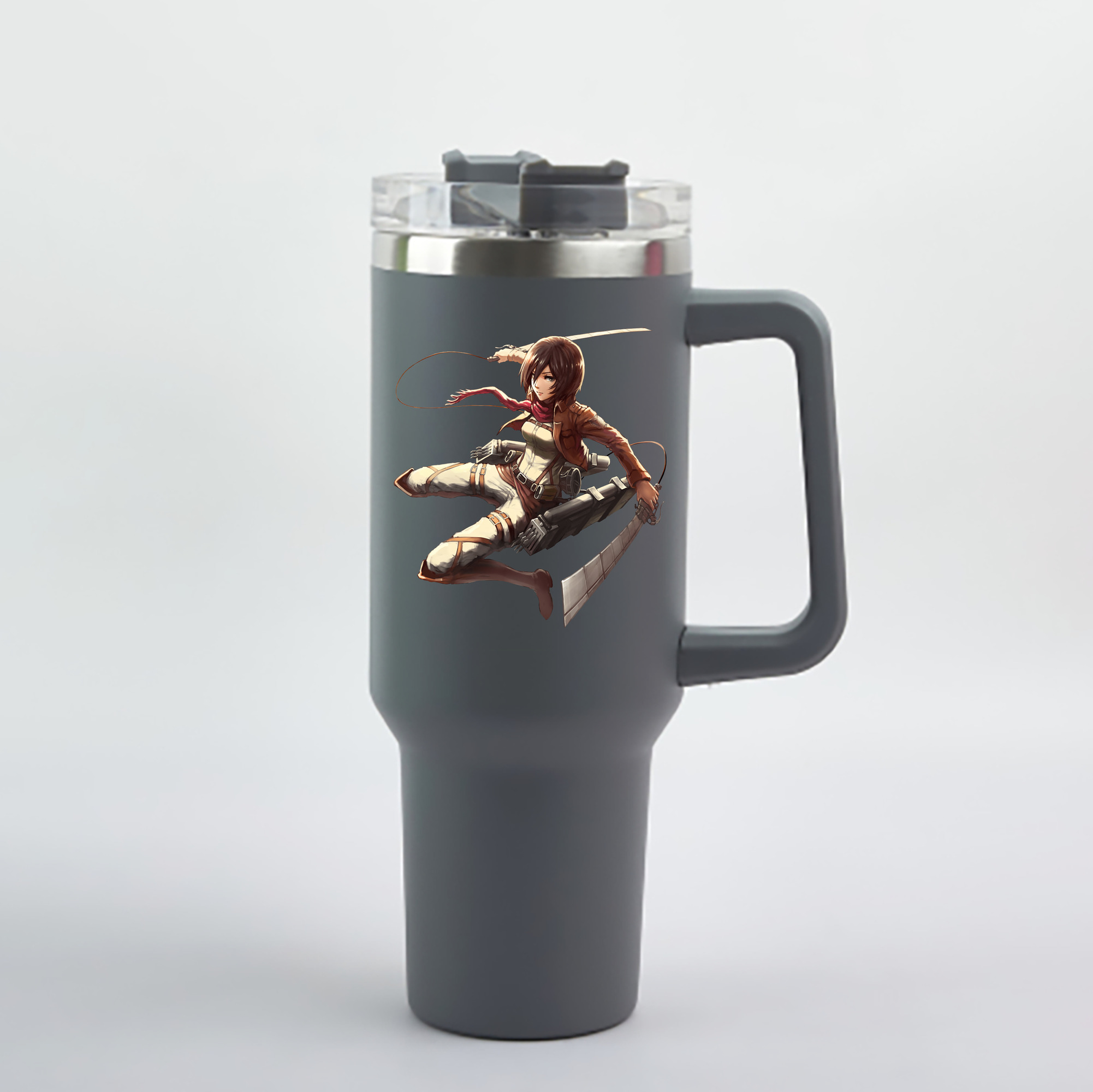 （画像用） 進撃の巨人 ミカサ·アッカーマン Attack on Titan Mikasa Ackerman 1200mL車用タンブラー - クリスタルステッカー（プラスチックストロー付き）