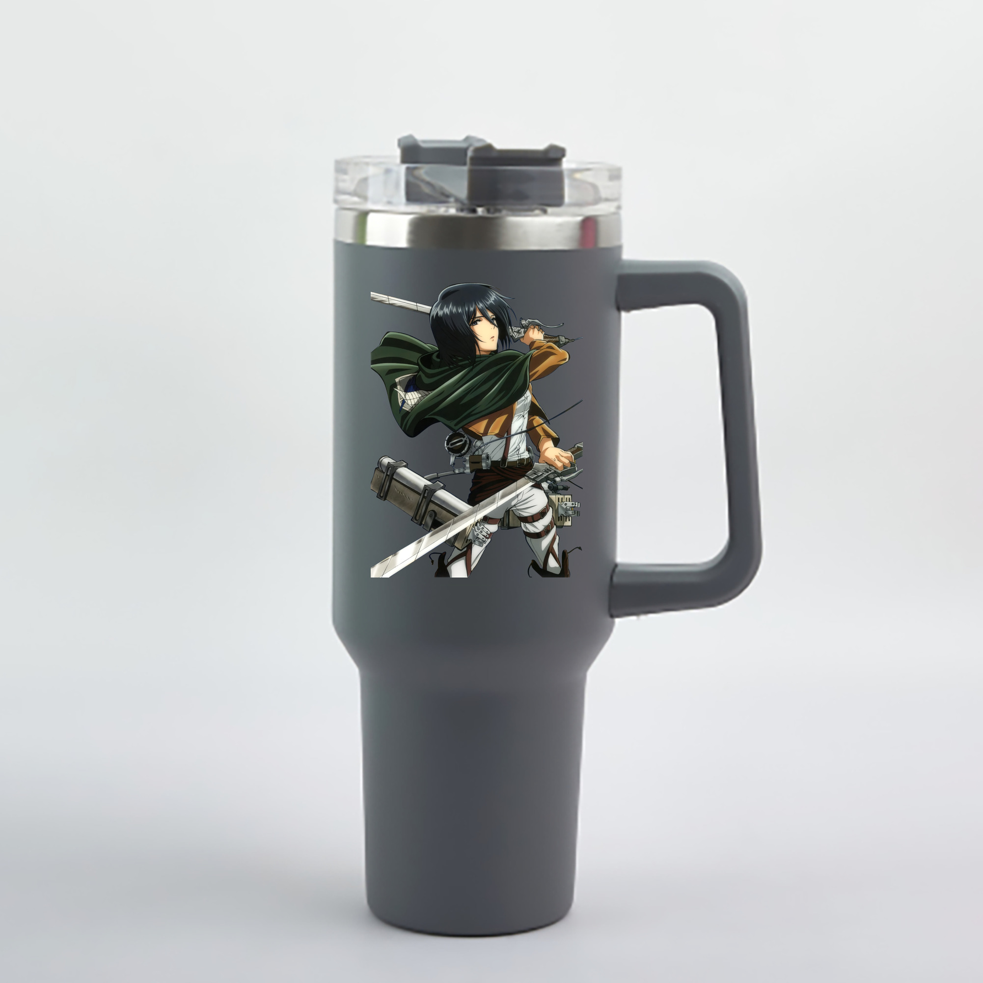 （画像用） 進撃の巨人 ミカサ·アッカーマン Attack on Titan Mikasa Ackerman 1200mL車用タンブラー - クリスタルステッカー（プラスチックストロー付き）