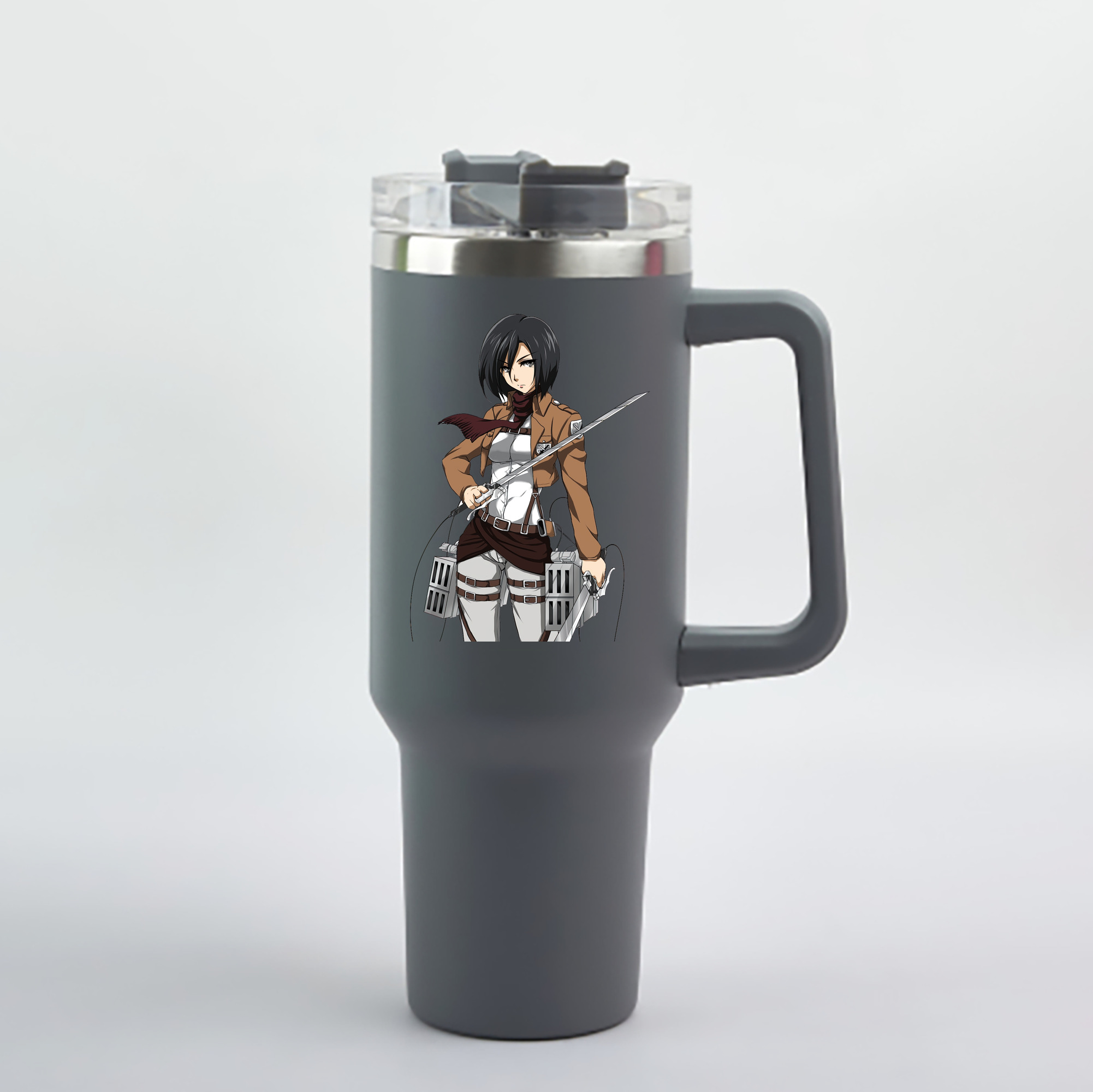 （画像用） 進撃の巨人 ミカサ·アッカーマン Attack on Titan Mikasa Ackerman 1200mL車用タンブラー - クリスタルステッカー（プラスチックストロー付き）