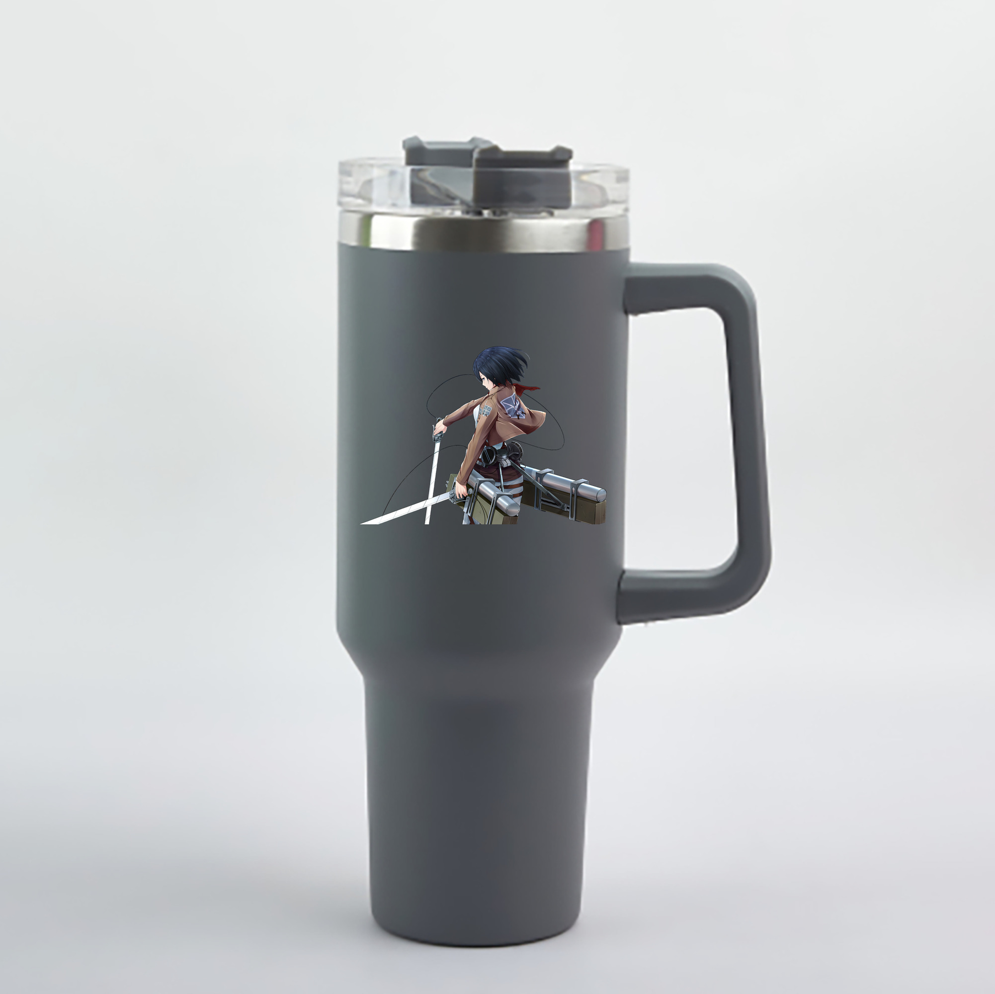 （画像用） 進撃の巨人 ミカサ·アッカーマン Attack on Titan Mikasa Ackerman 1200mL車用タンブラー - クリスタルステッカー（プラスチックストロー付き）