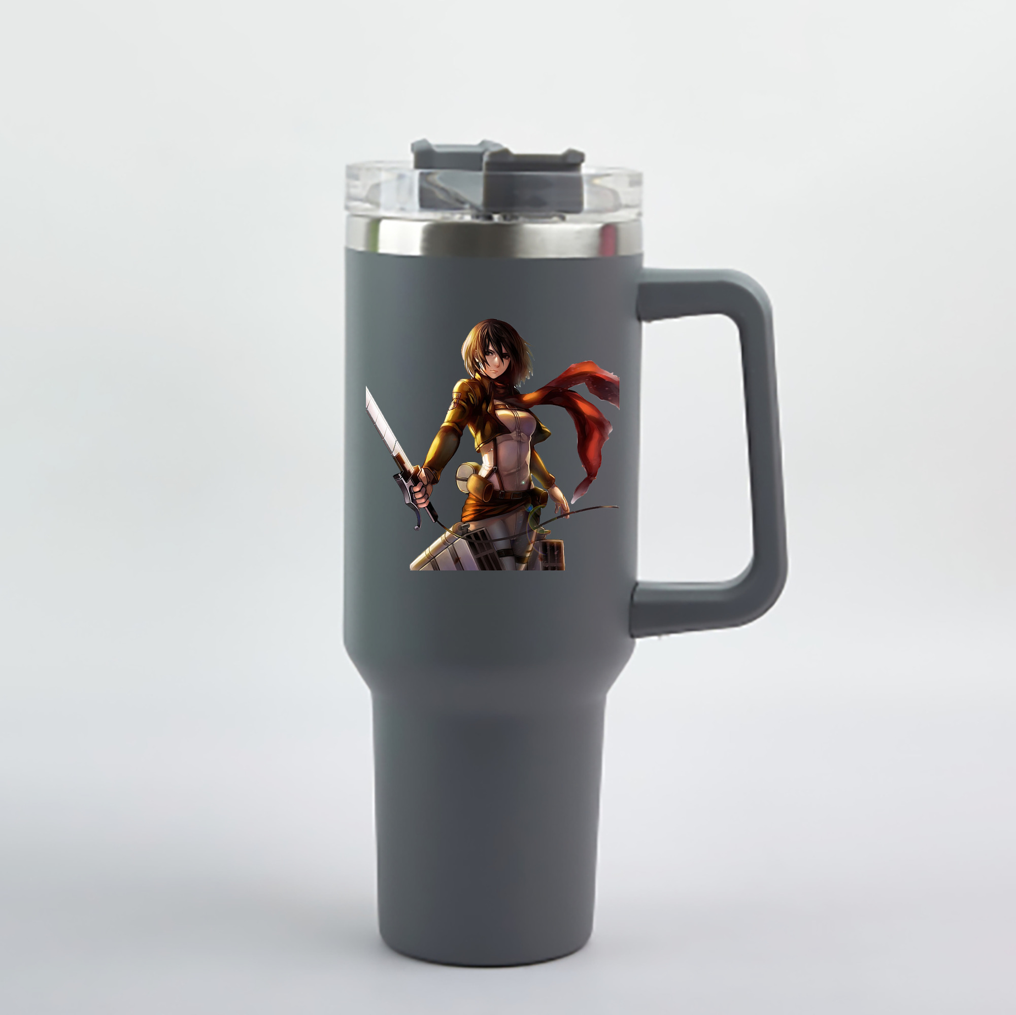 （画像用） 進撃の巨人 ミカサ·アッカーマン Attack on Titan Mikasa Ackerman 1200mL車用タンブラー - クリスタルステッカー（プラスチックストロー付き）