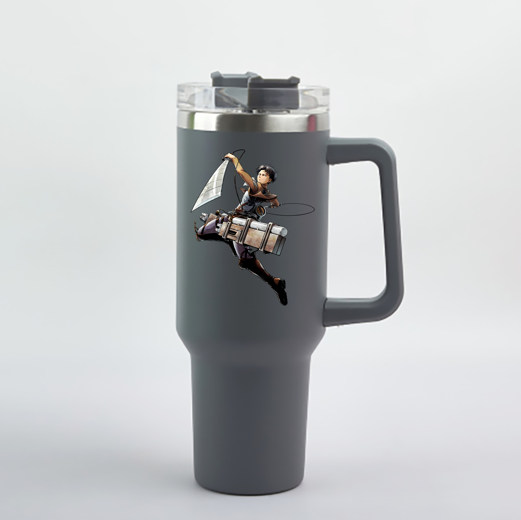 （画像用） 進撃の巨人 リヴァイ·アッカーマン Attack on Titan Levi Ackerman 1200mL車用タンブラー - クリスタルステッカー（プラスチックストロー付き）