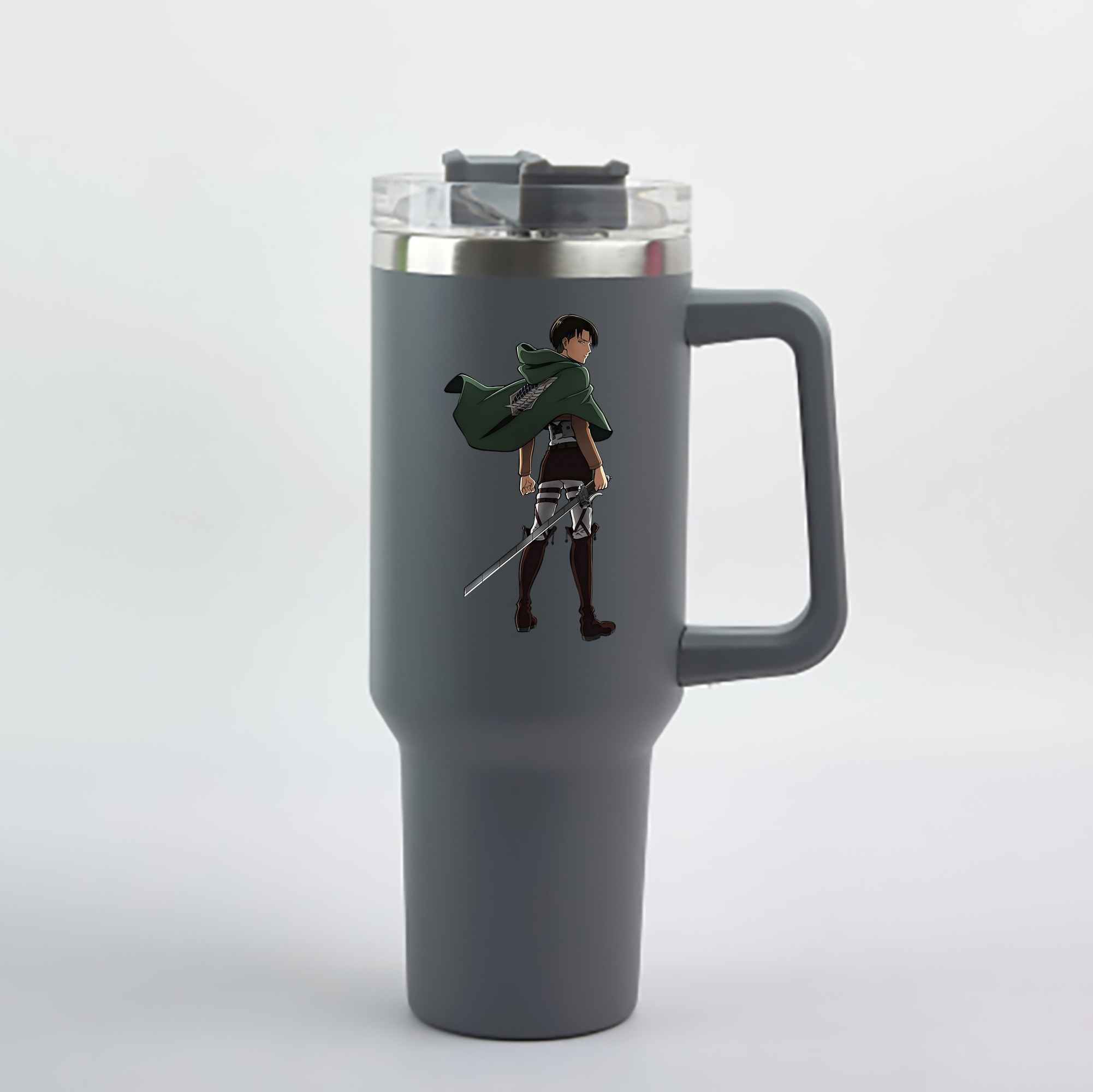 （画像用） 進撃の巨人 リヴァイ·アッカーマン Attack on Titan Levi Ackerman 1200mL車用タンブラー - クリスタルステッカー（プラスチックストロー付き）