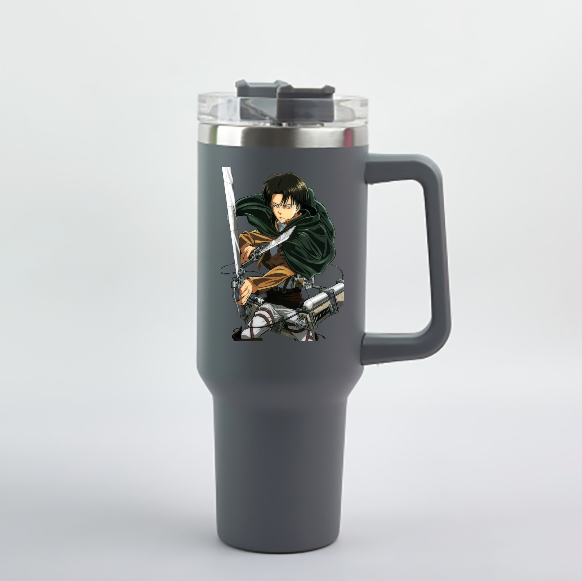 （画像用） 進撃の巨人 リヴァイ·アッカーマン Attack on Titan Levi Ackerman 1200mL車用タンブラー - クリスタルステッカー（プラスチックストロー付き）