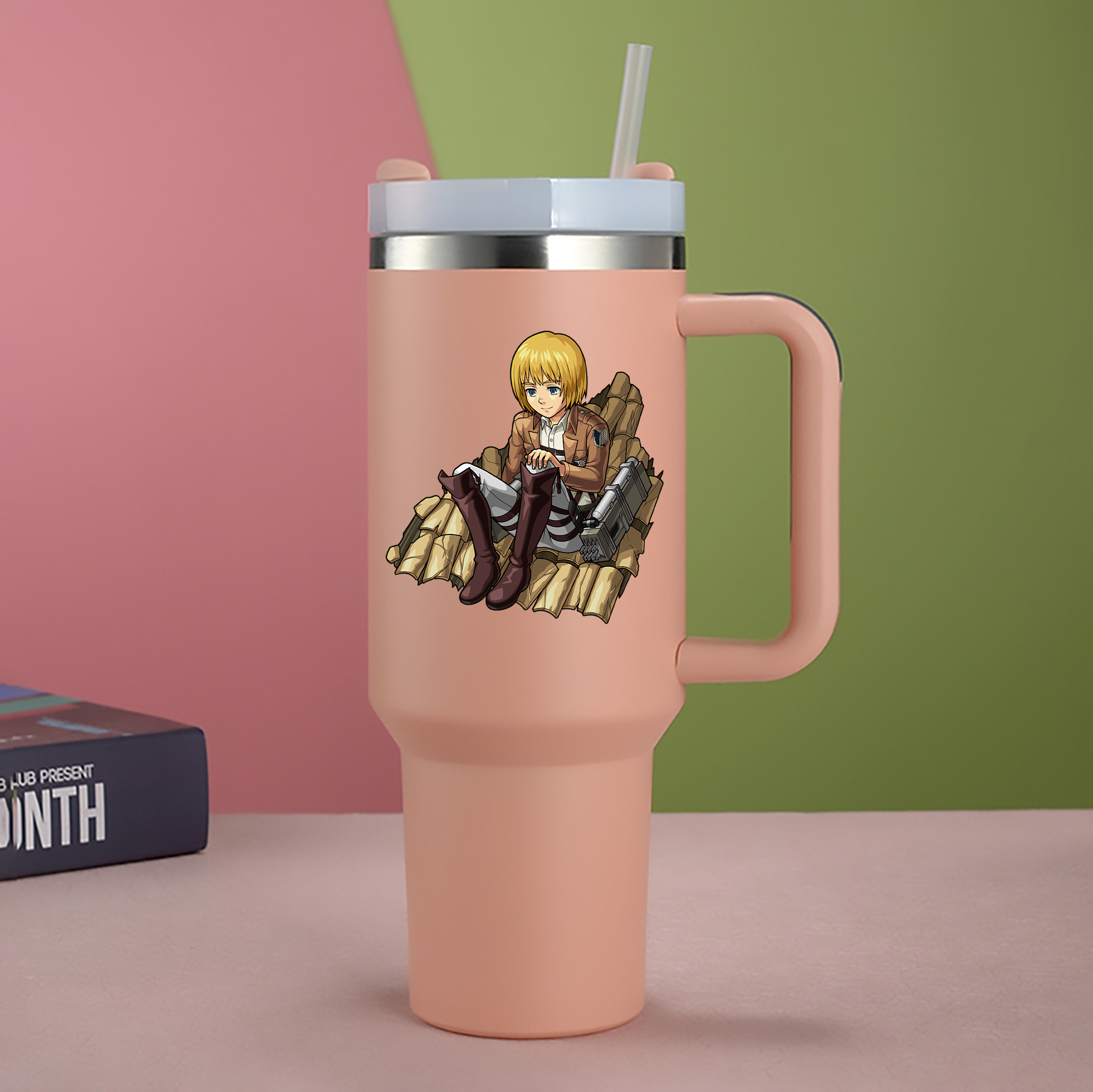 （画像用） 進撃の巨人 アルミン·アルレルト Attack on Titan Armin Arlert 1200mL車用タンブラー - クリスタルステッカー（プラスチックストロー付き）