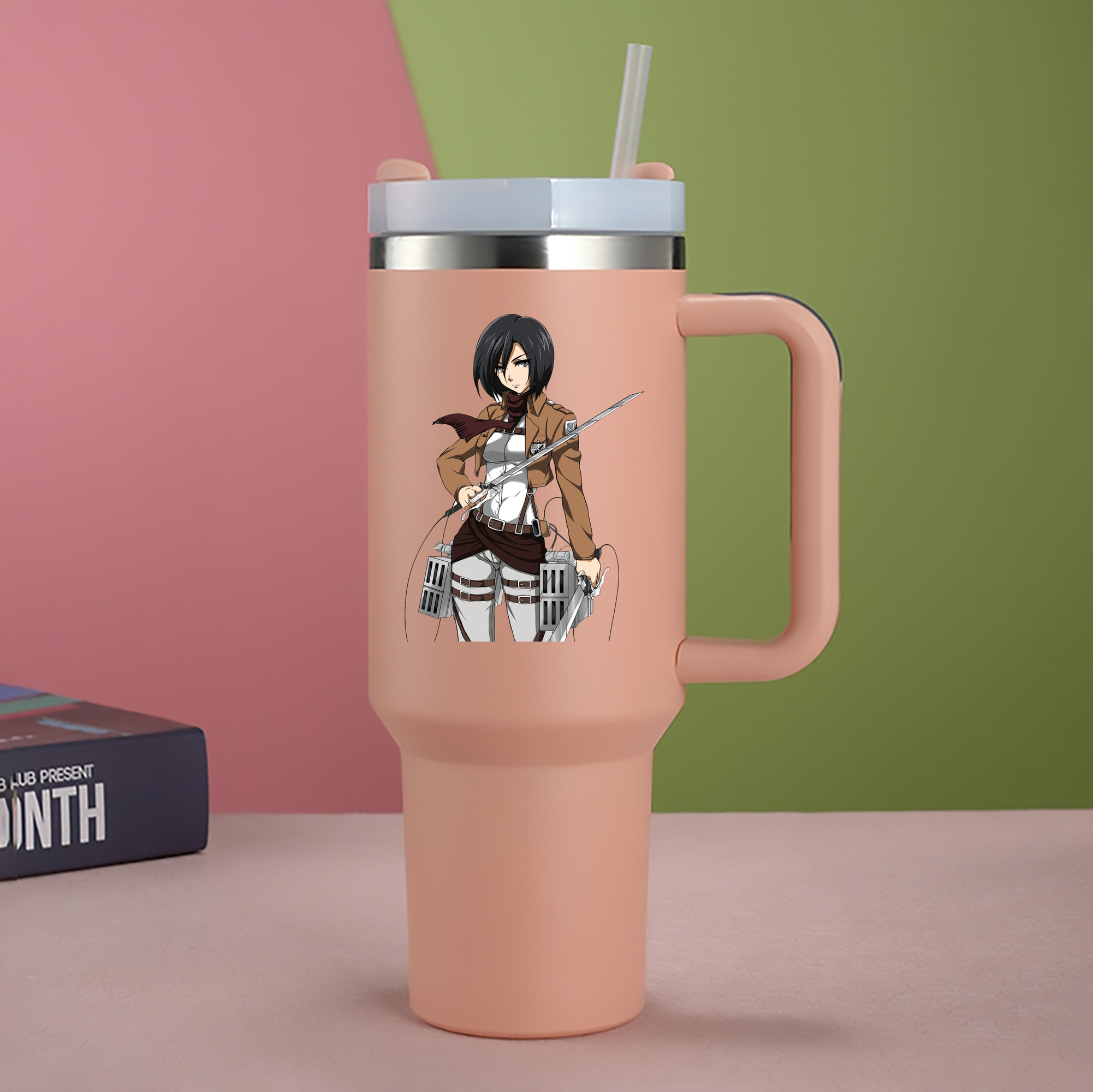 （画像用） 進撃の巨人 ミカサ·アッカーマン Attack on Titan Mikasa Ackerman 1200mL車用タンブラー - クリスタルステッカー（プラスチックストロー付き）