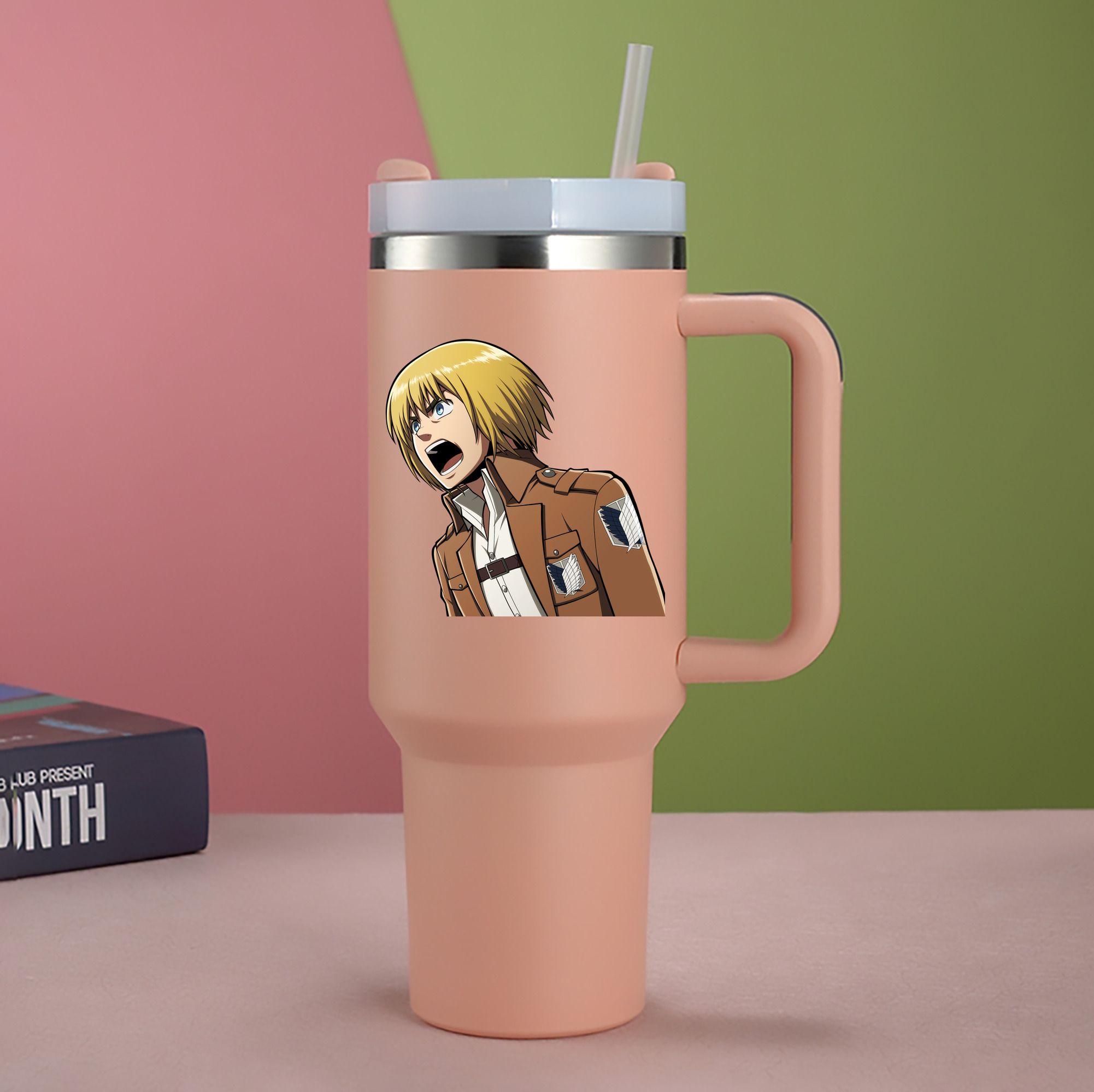 （画像用） 進撃の巨人 アルミン·アルレルト Attack on Titan Armin Arlert 1200mL車用タンブラー - クリスタルステッカー（プラスチックストロー付き）