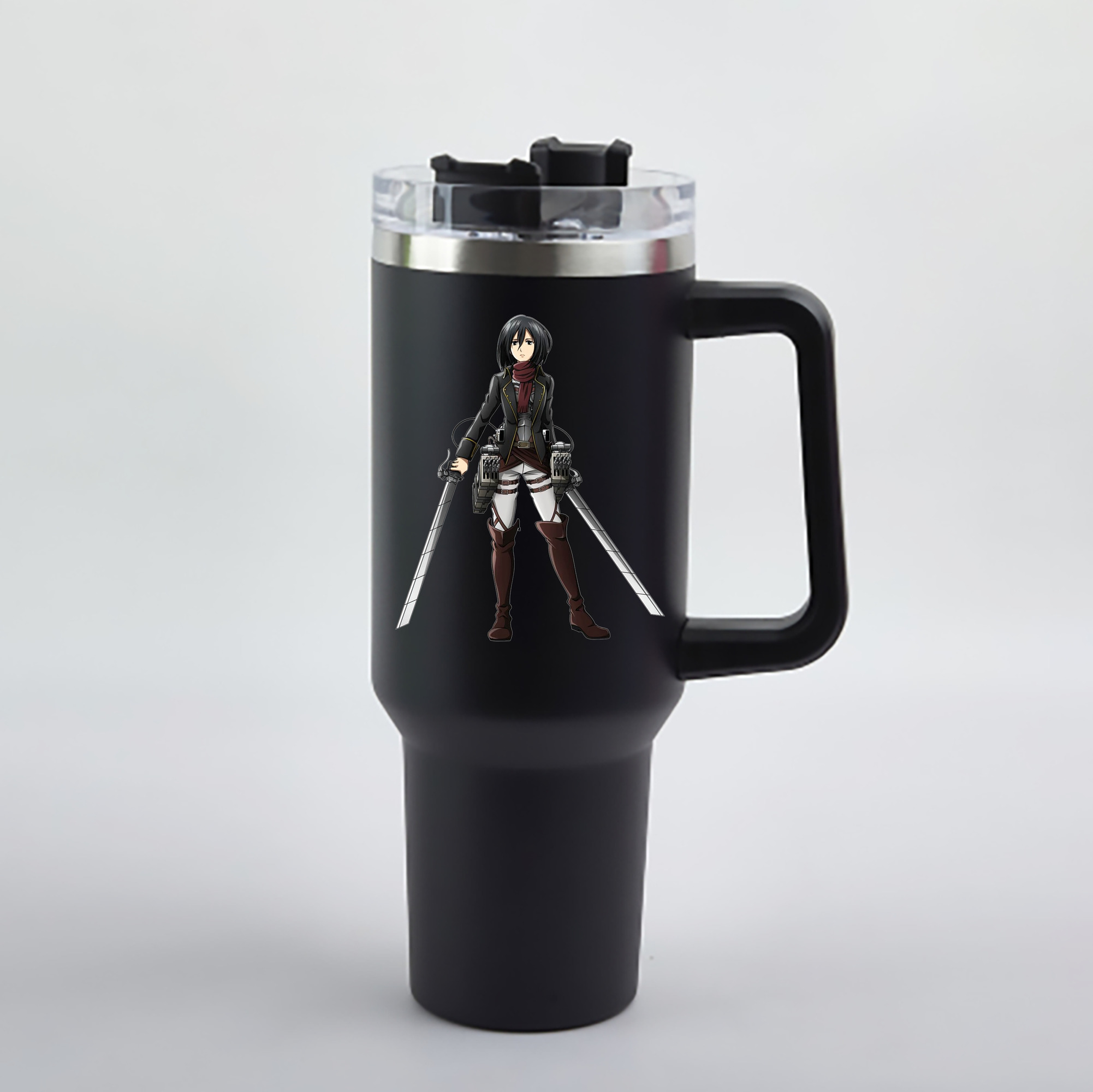 （画像用） 進撃の巨人 ミカサ·アッカーマン Attack on Titan Mikasa Ackerman 1200mL車用タンブラー - クリスタルステッカー（プラスチックストロー付き）