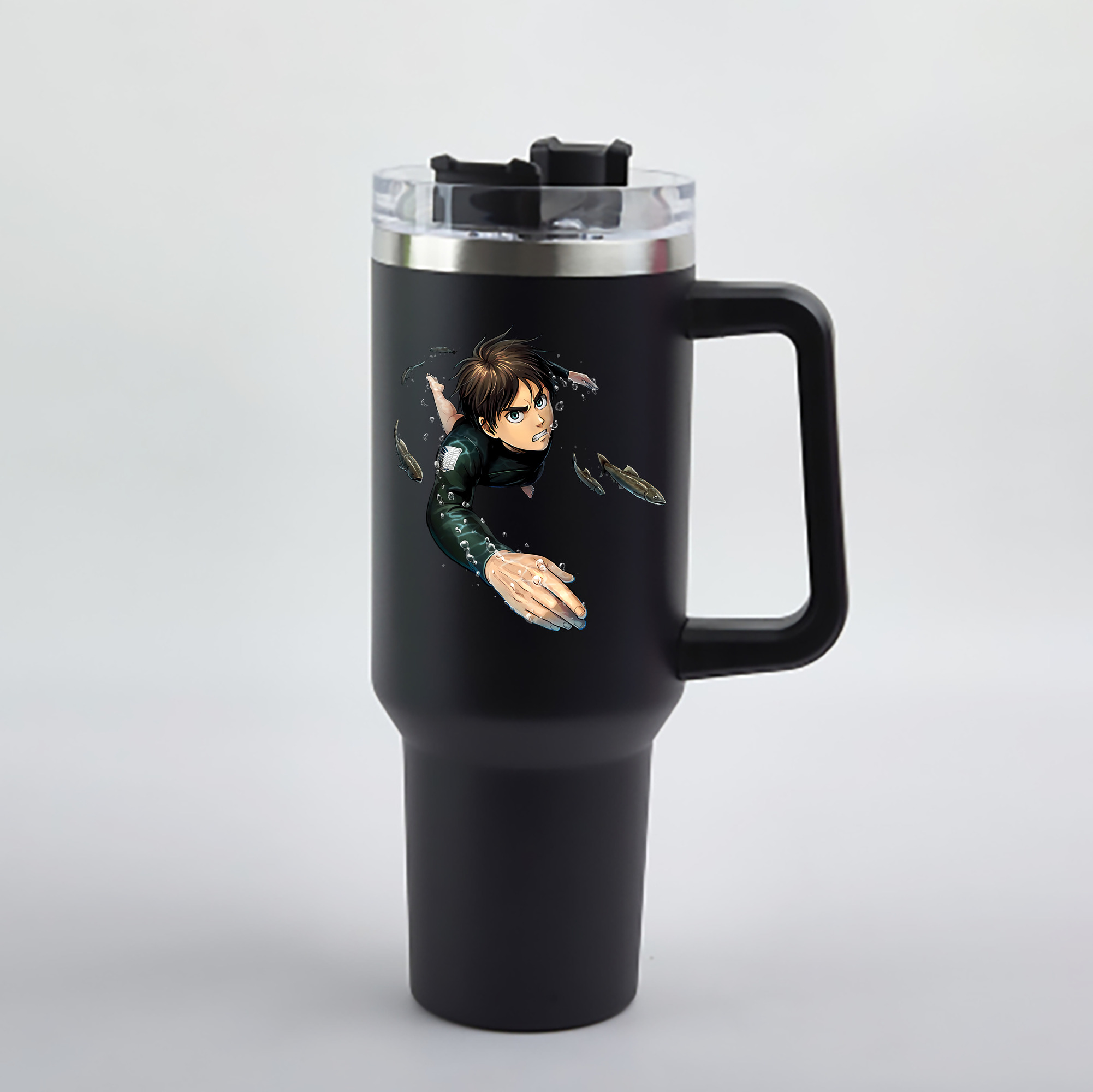 （画像用） 進撃の巨人 エレン･イェーガー Attack on Titan Eren Jäger 1200mL車用タンブラー - クリスタルステッカー（プラスチックストロー付き）