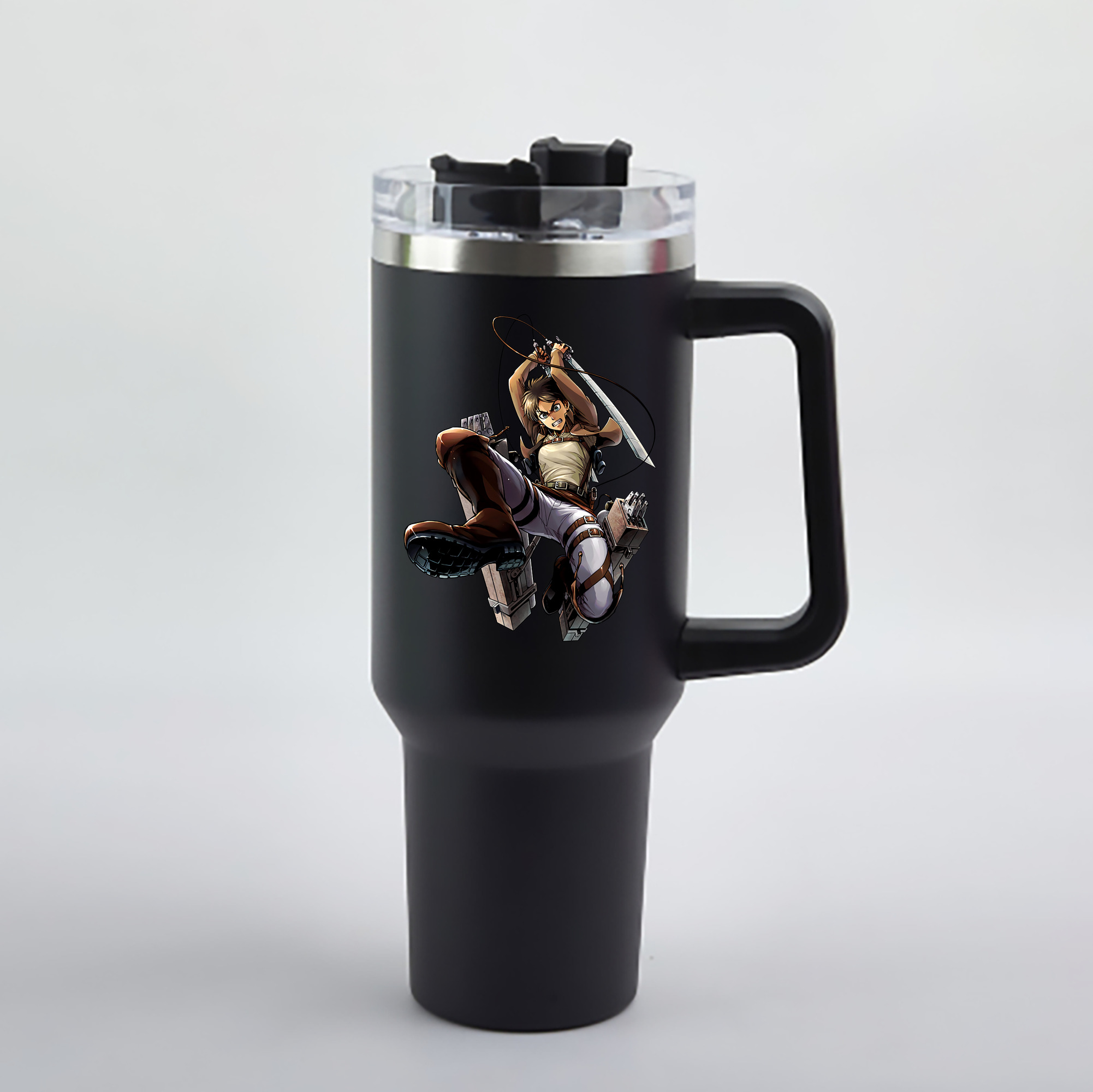 （画像用） 進撃の巨人 エレン･イェーガー Attack on Titan Eren Jäger 1200mL車用タンブラー - クリスタルステッカー（プラスチックストロー付き）