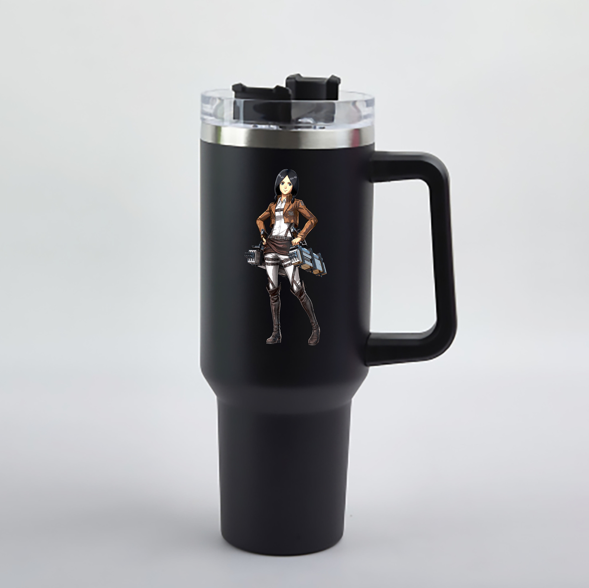 （画像用） 進撃の巨人 ミカサ·アッカーマン Attack on Titan Mikasa Ackerman 1200mL車用タンブラー - クリスタルステッカー（プラスチックストロー付き）