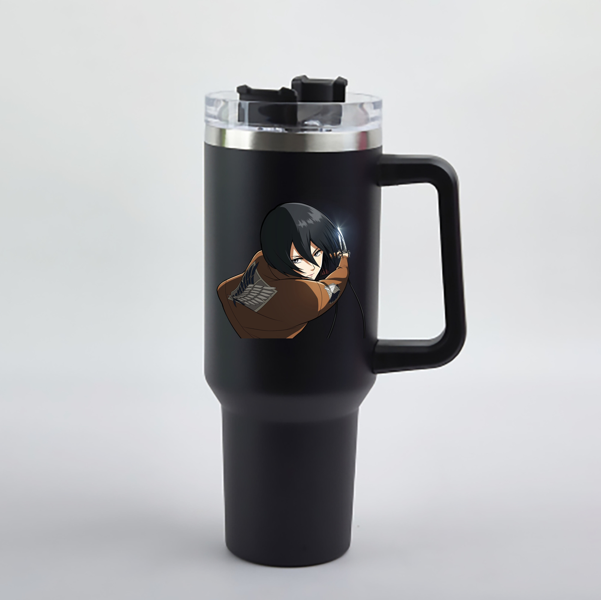 （画像用） 進撃の巨人 ミカサ·アッカーマン Attack on Titan Mikasa Ackerman 1200mL車用タンブラー - クリスタルステッカー（プラスチックストロー付き）