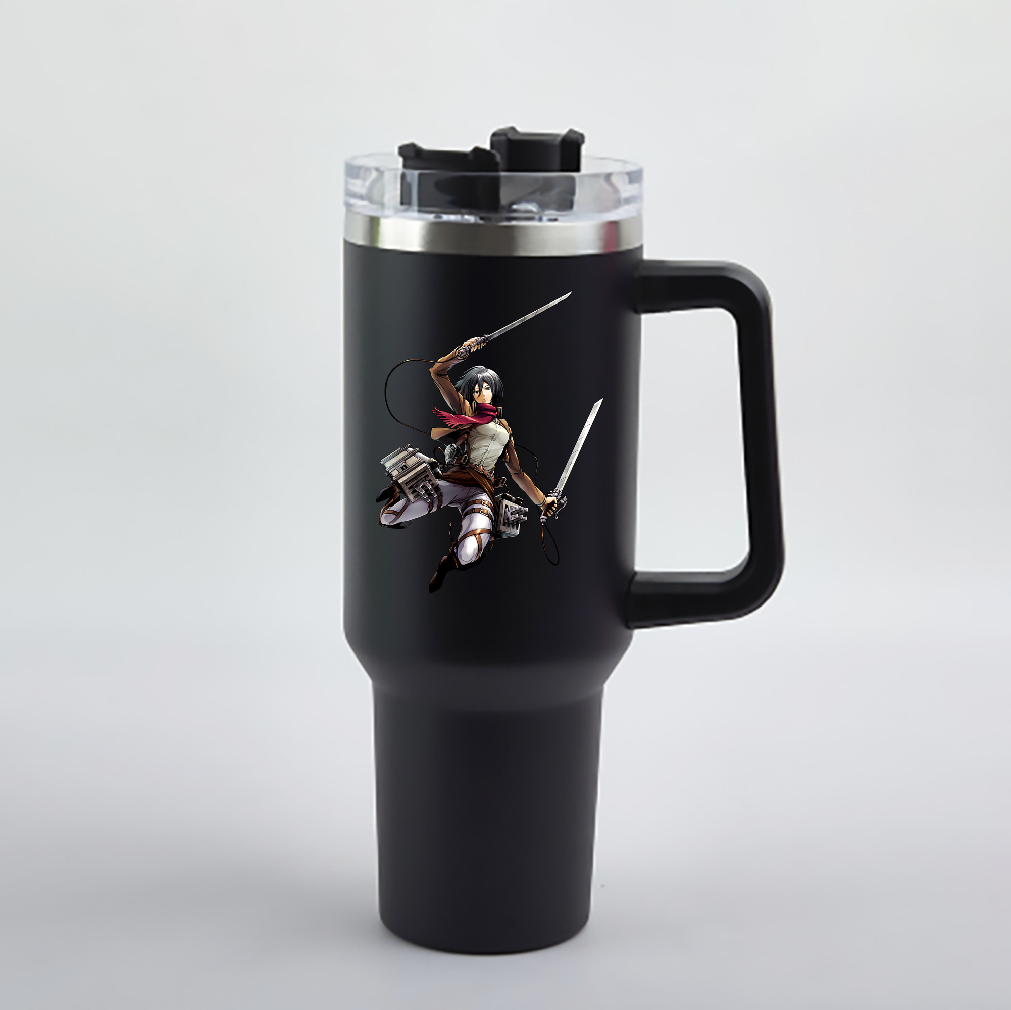 （画像用） 進撃の巨人 ミカサ·アッカーマン Attack on Titan Mikasa Ackerman 1200mL車用タンブラー - クリスタルステッカー（プラスチックストロー付き）