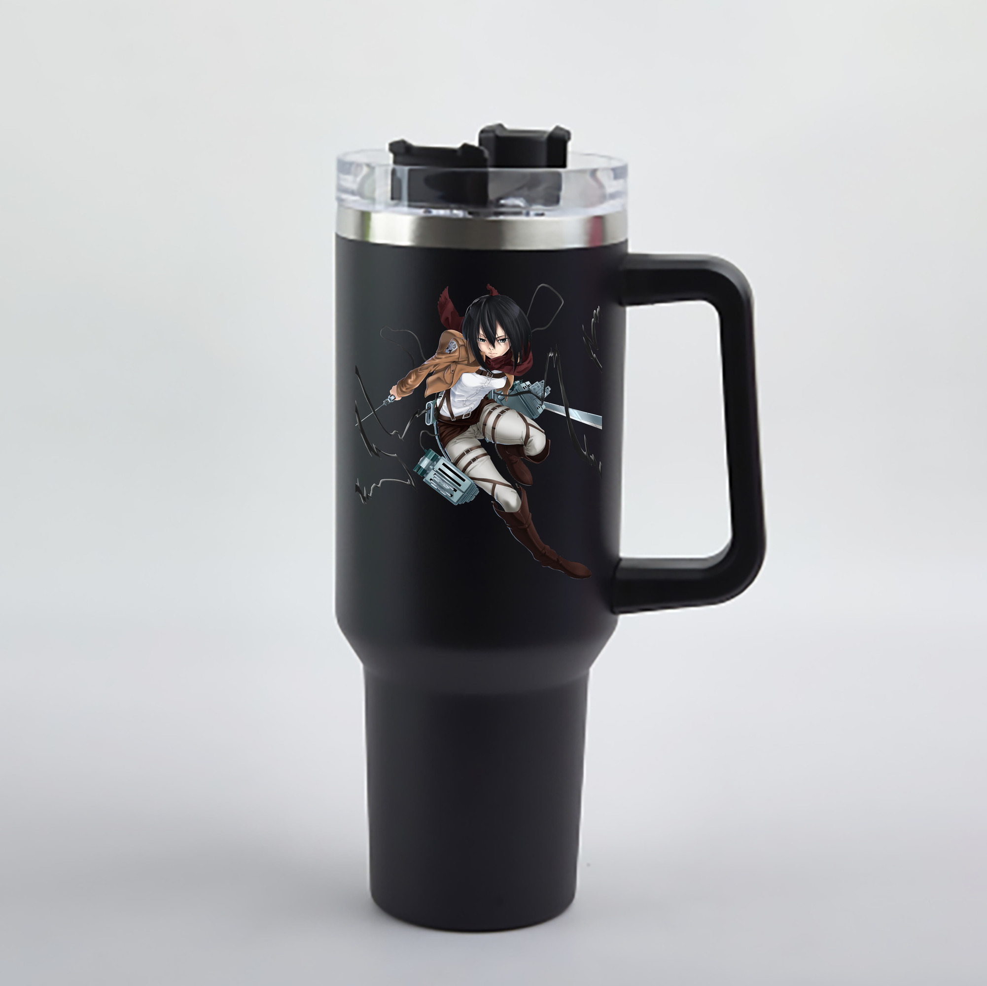 （画像用） 進撃の巨人 ミカサ·アッカーマン Attack on Titan Mikasa Ackerman 1200mL車用タンブラー - クリスタルステッカー（プラスチックストロー付き）