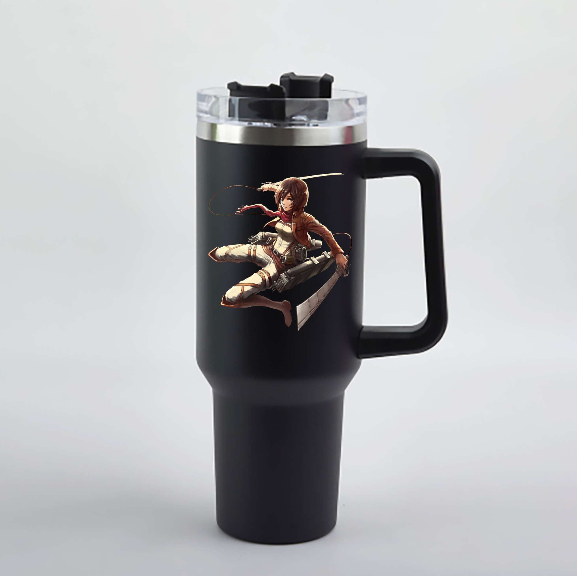 （画像用） 進撃の巨人 ミカサ·アッカーマン Attack on Titan Mikasa Ackerman 1200mL車用タンブラー - クリスタルステッカー（プラスチックストロー付き）