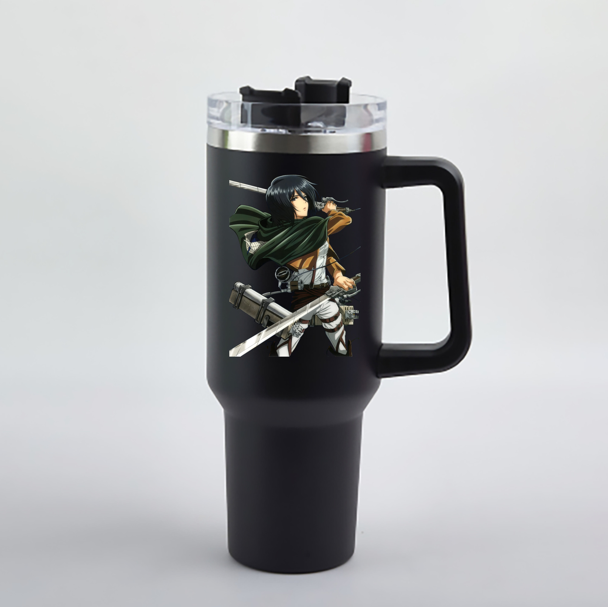 （画像用） 進撃の巨人 ミカサ·アッカーマン Attack on Titan Mikasa Ackerman 1200mL車用タンブラー - クリスタルステッカー（プラスチックストロー付き）