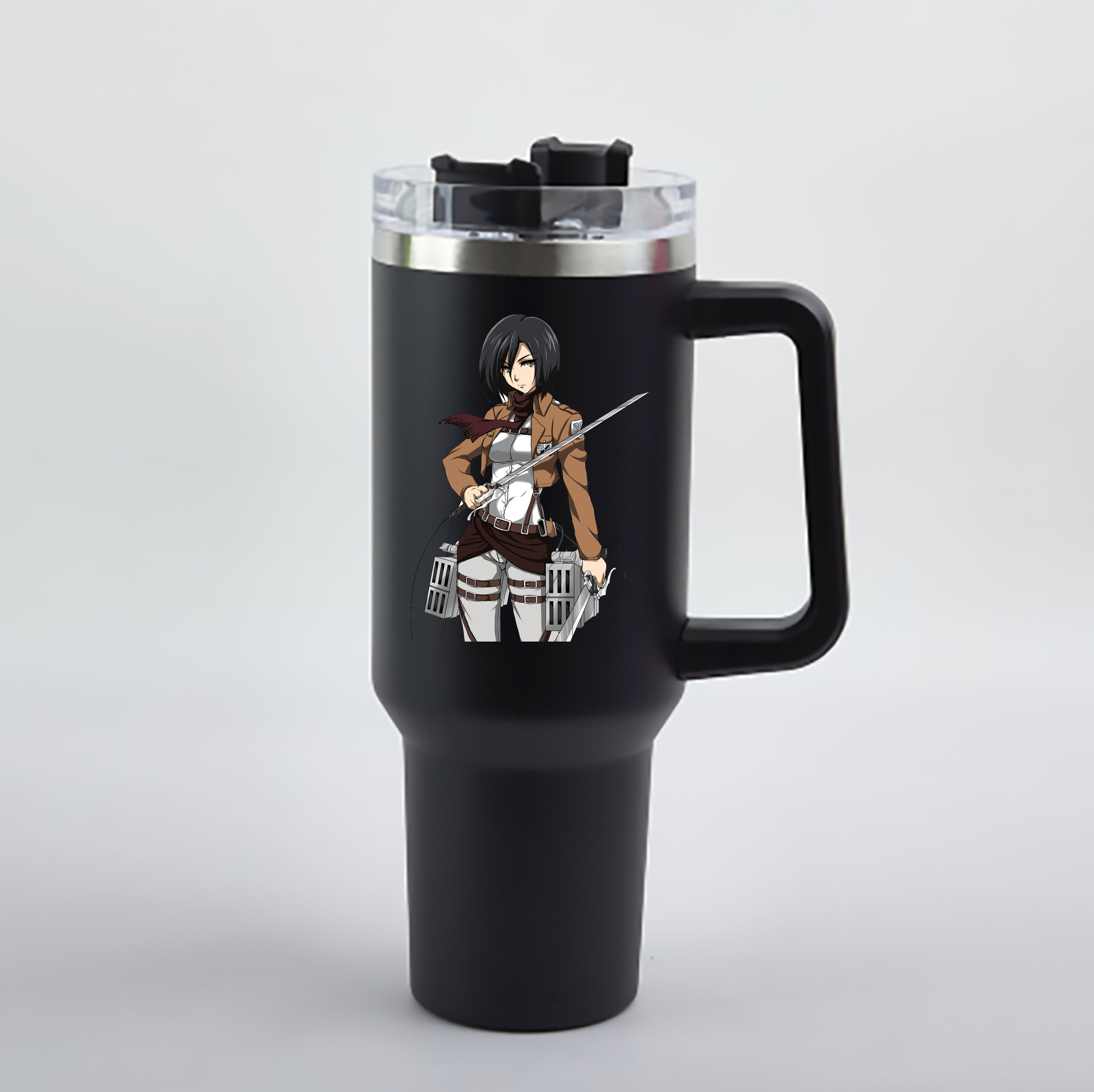 （画像用） 進撃の巨人 ミカサ·アッカーマン Attack on Titan Mikasa Ackerman 1200mL車用タンブラー - クリスタルステッカー（プラスチックストロー付き）