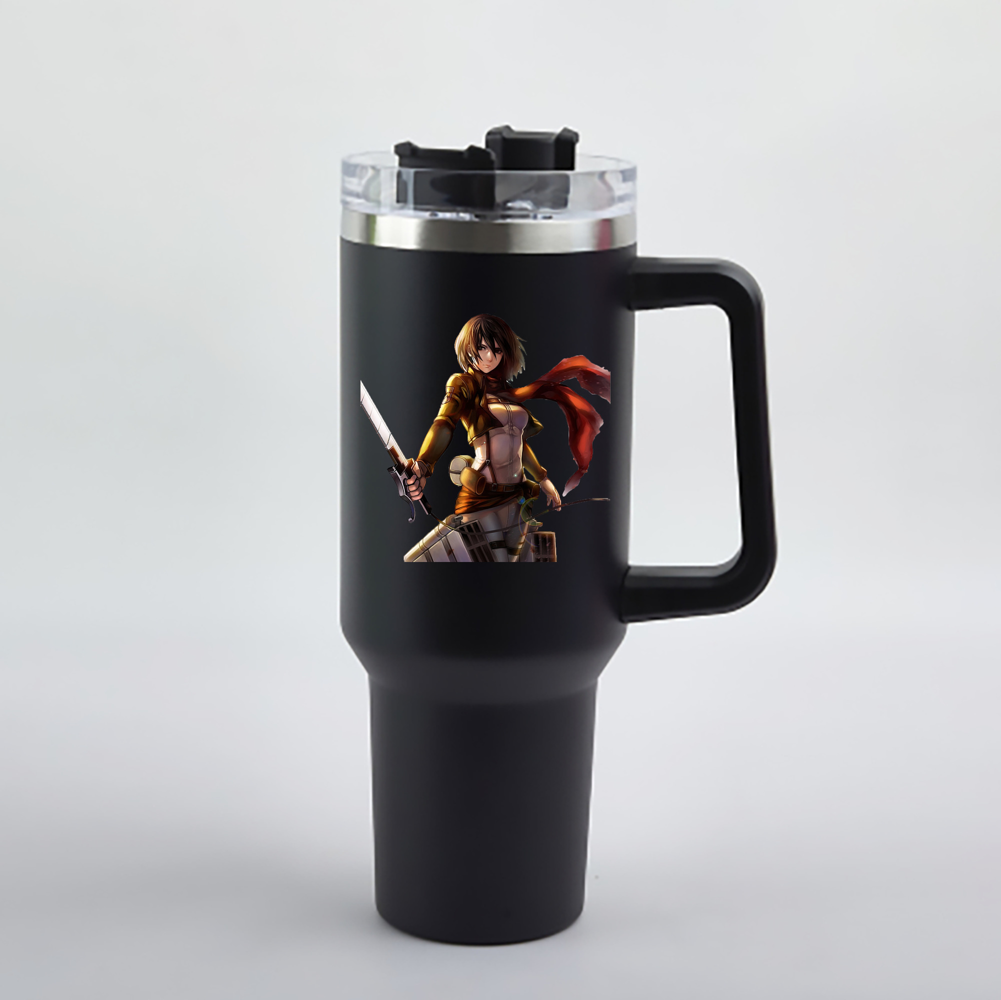 （画像用） 進撃の巨人 ミカサ·アッカーマン Attack on Titan Mikasa Ackerman 1200mL車用タンブラー - クリスタルステッカー（プラスチックストロー付き）