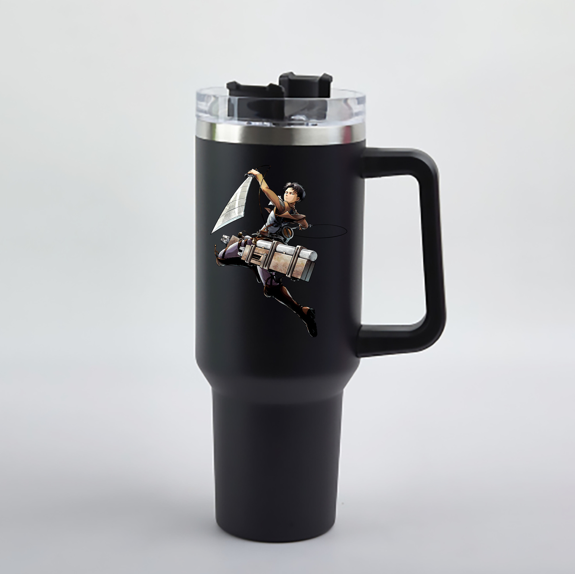 （画像用） 進撃の巨人 リヴァイ·アッカーマン Attack on Titan Levi Ackerman 1200mL車用タンブラー - クリスタルステッカー（プラスチックストロー付き）