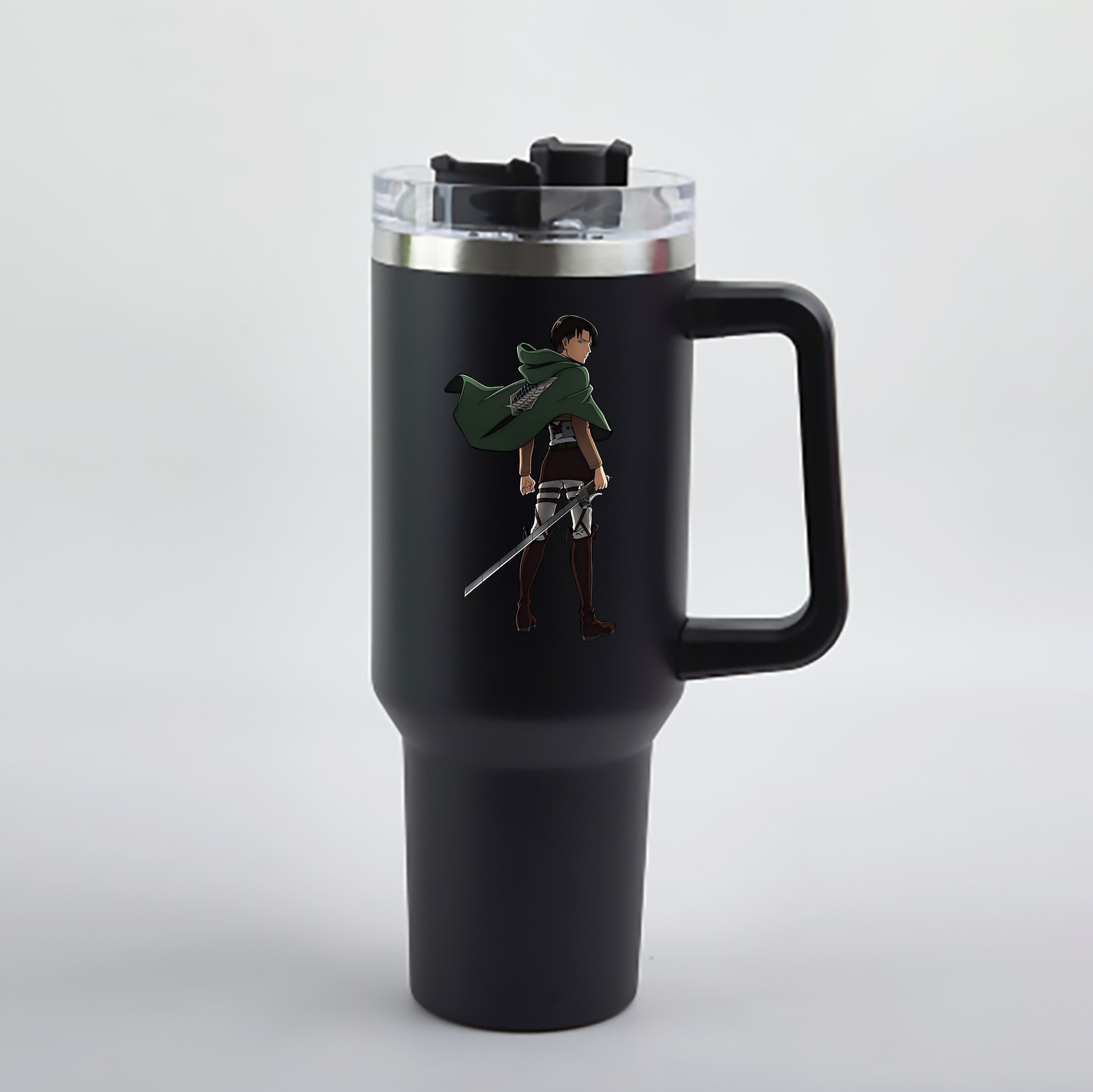 （画像用） 進撃の巨人 リヴァイ·アッカーマン Attack on Titan Levi Ackerman 1200mL車用タンブラー - クリスタルステッカー（プラスチックストロー付き）