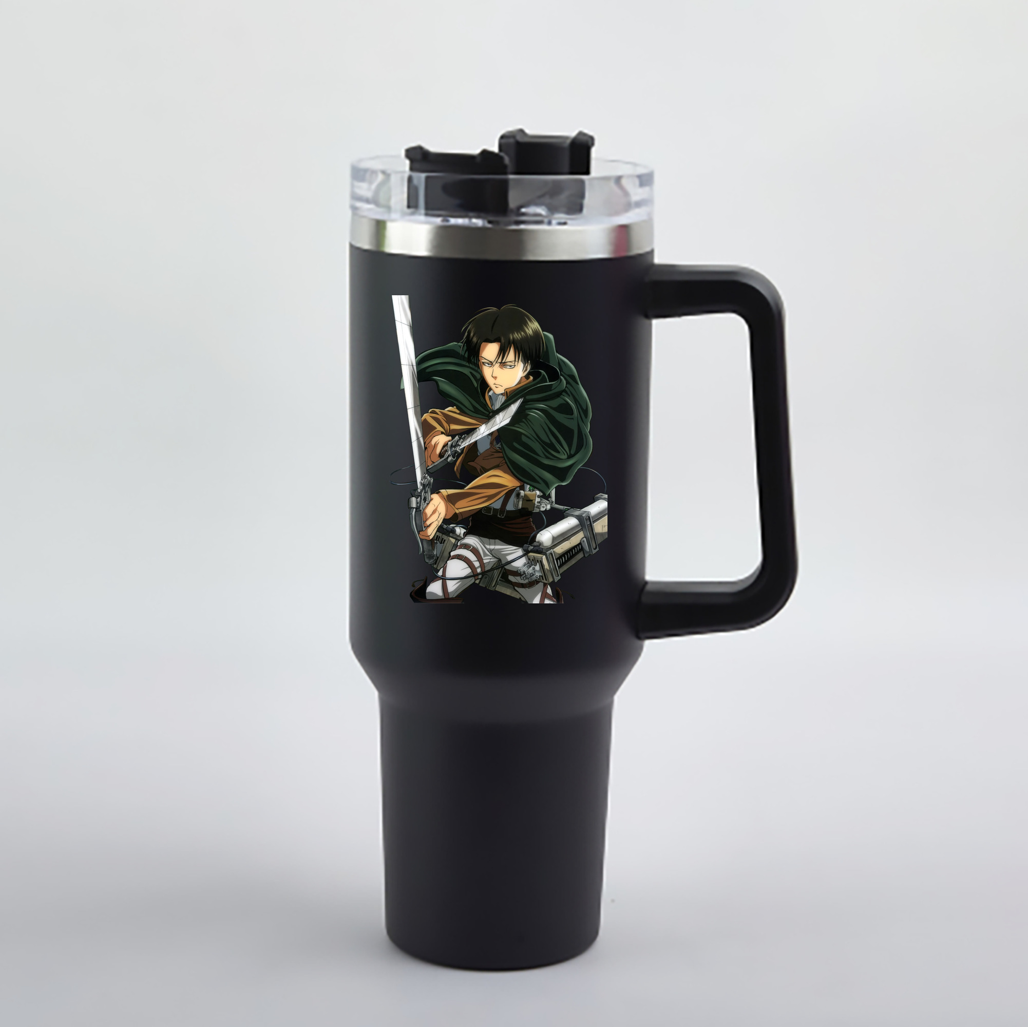 （画像用） 進撃の巨人 リヴァイ·アッカーマン Attack on Titan Levi Ackerman 1200mL車用タンブラー - クリスタルステッカー（プラスチックストロー付き）