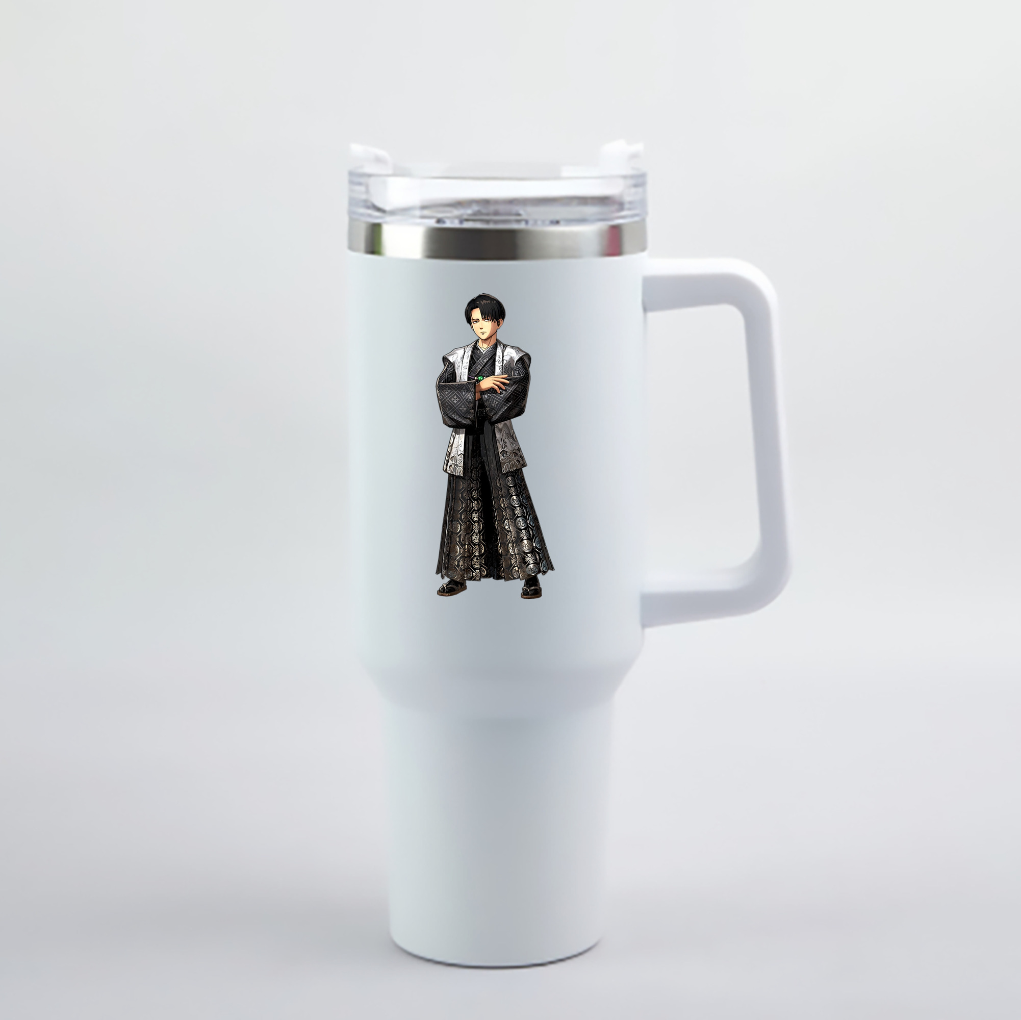 （画像用） 進撃の巨人 リヴァイ·アッカーマン Attack on Titan Levi Ackerman 1200mL車用タンブラー - クリスタルステッカー（プラスチックストロー付き）