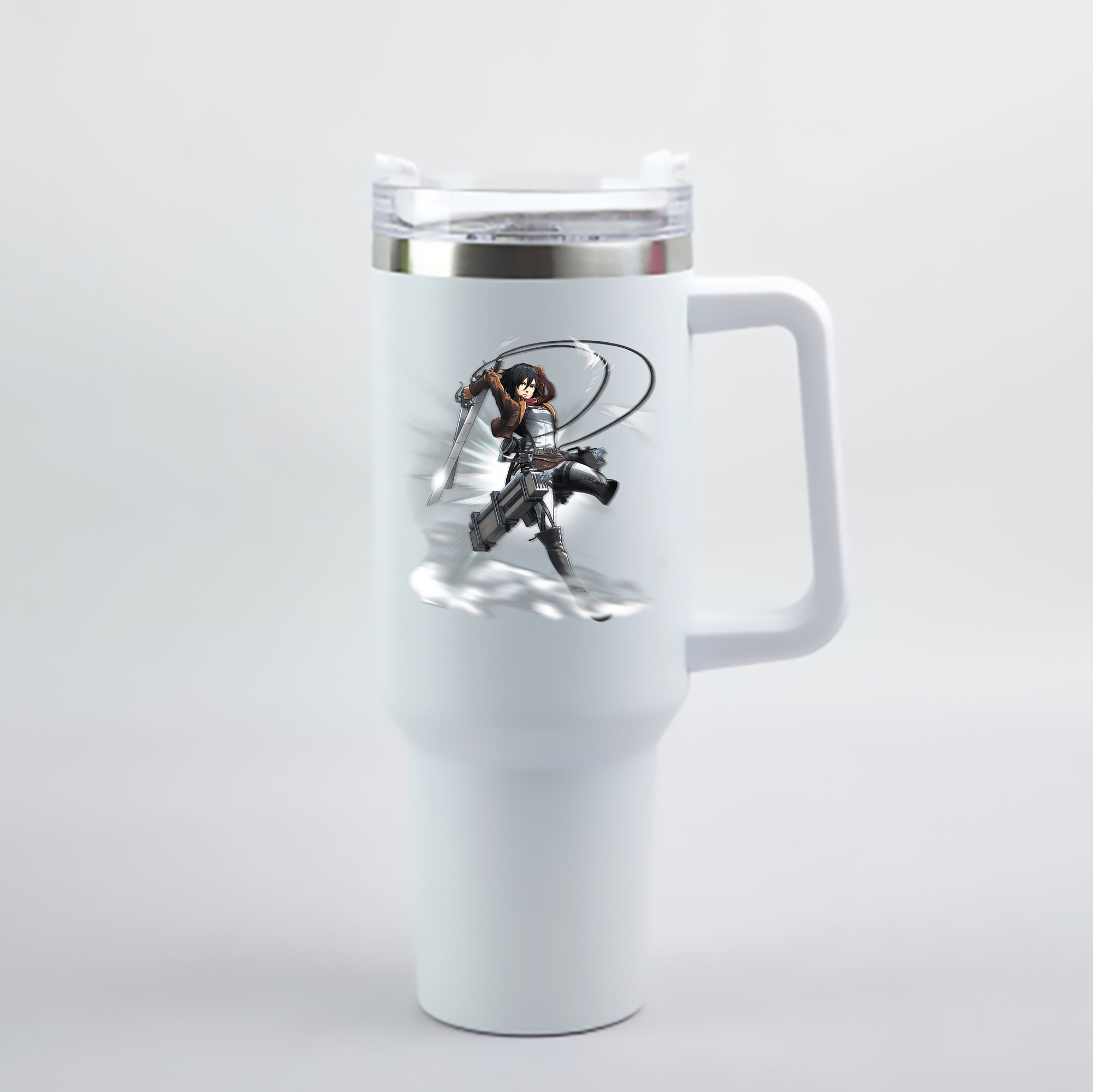 （画像用） 進撃の巨人 ミカサ·アッカーマン Attack on Titan Mikasa Ackerman 1200mL車用タンブラー - クリスタルステッカー（プラスチックストロー付き）