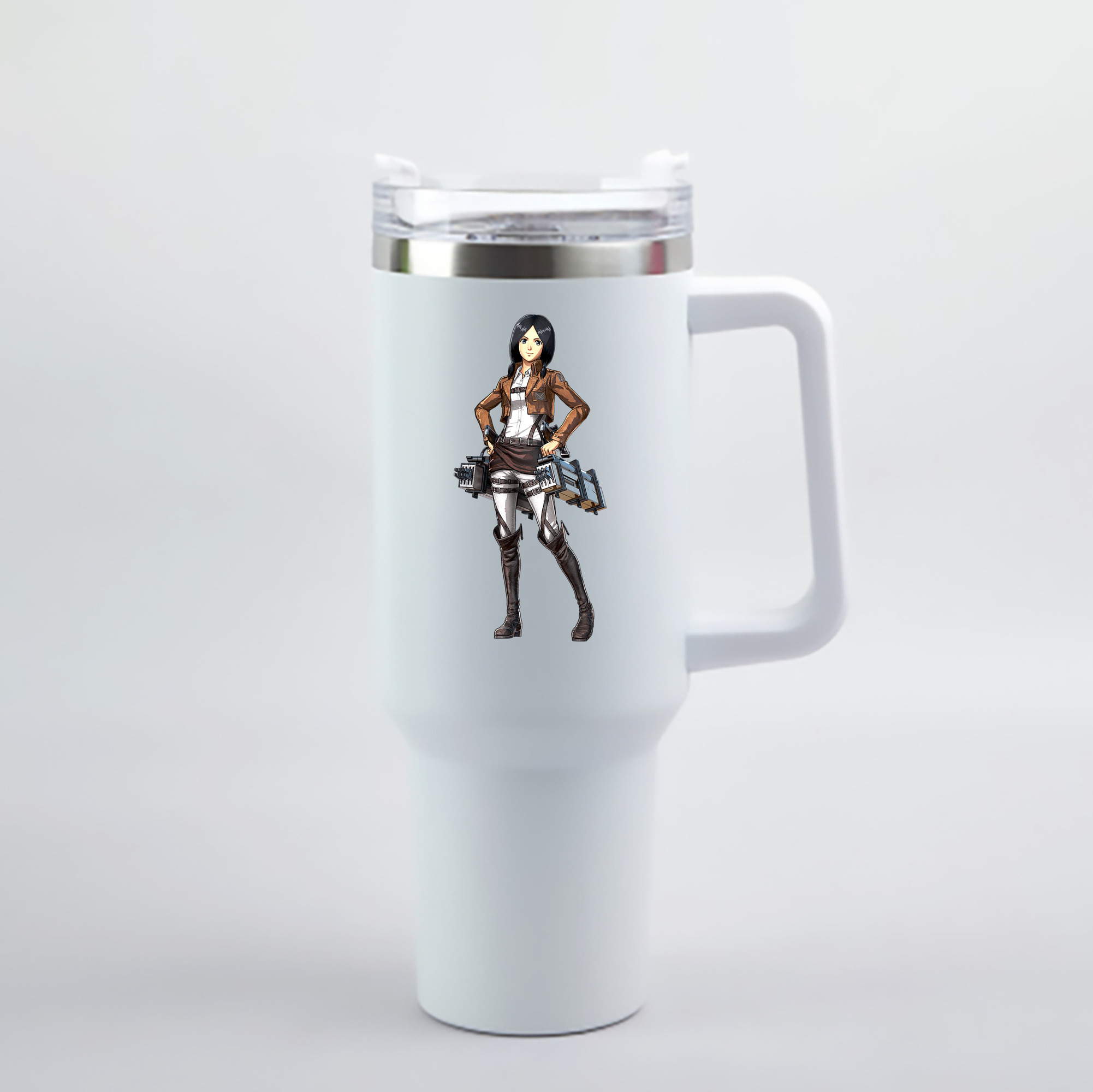 （画像用） 進撃の巨人 ミカサ·アッカーマン Attack on Titan Mikasa Ackerman 1200mL車用タンブラー - クリスタルステッカー（プラスチックストロー付き）