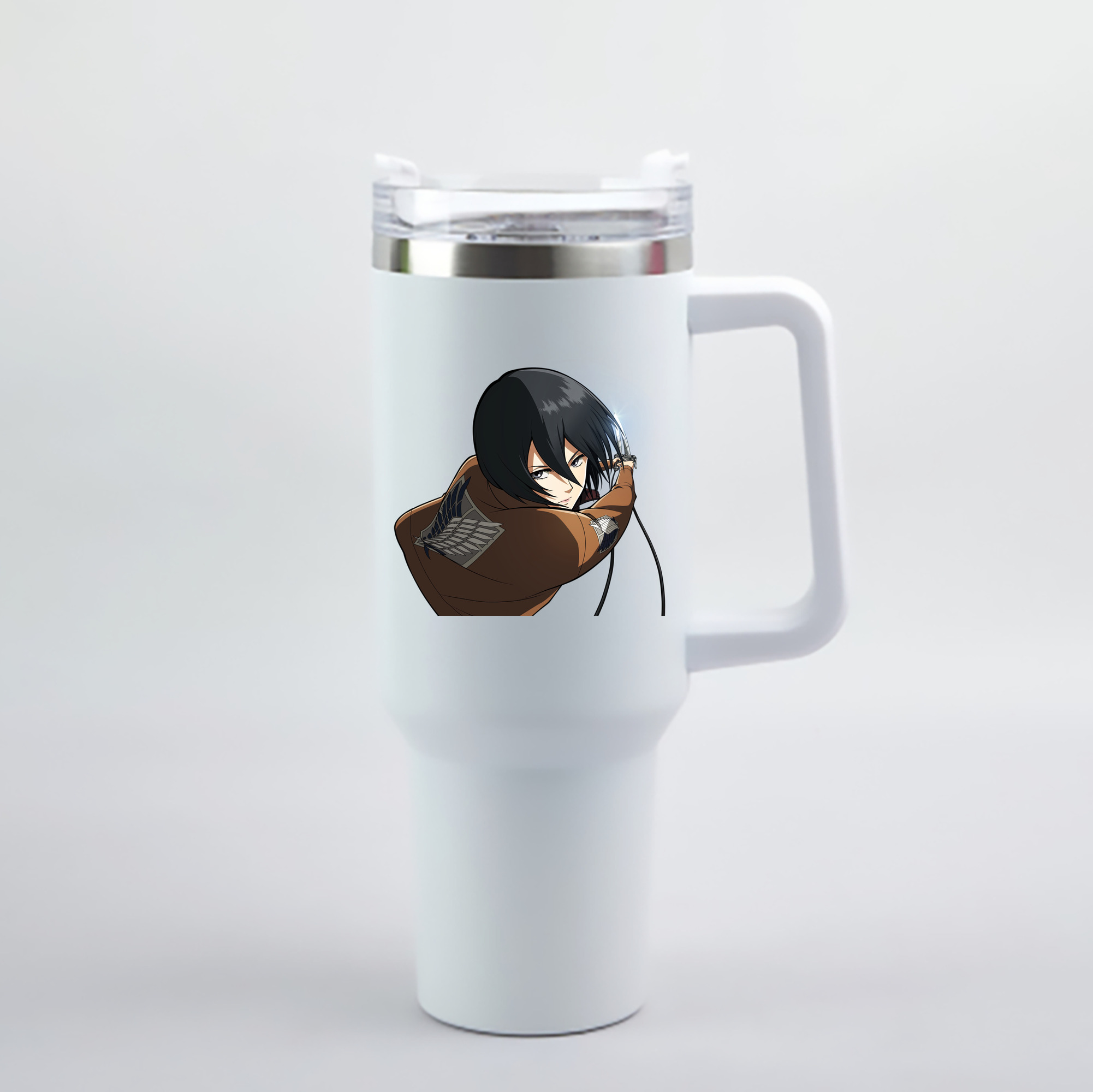 （画像用） 進撃の巨人 ミカサ·アッカーマン Attack on Titan Mikasa Ackerman 1200mL車用タンブラー - クリスタルステッカー（プラスチックストロー付き）