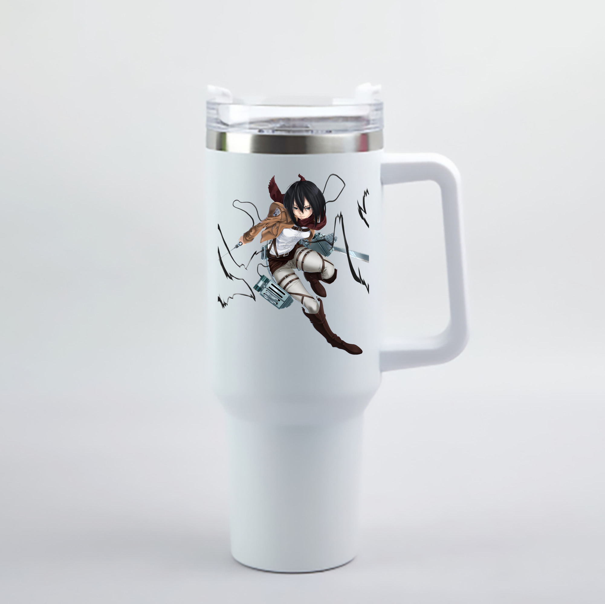 （画像用） 進撃の巨人 ミカサ·アッカーマン Attack on Titan Mikasa Ackerman 1200mL車用タンブラー - クリスタルステッカー（プラスチックストロー付き）