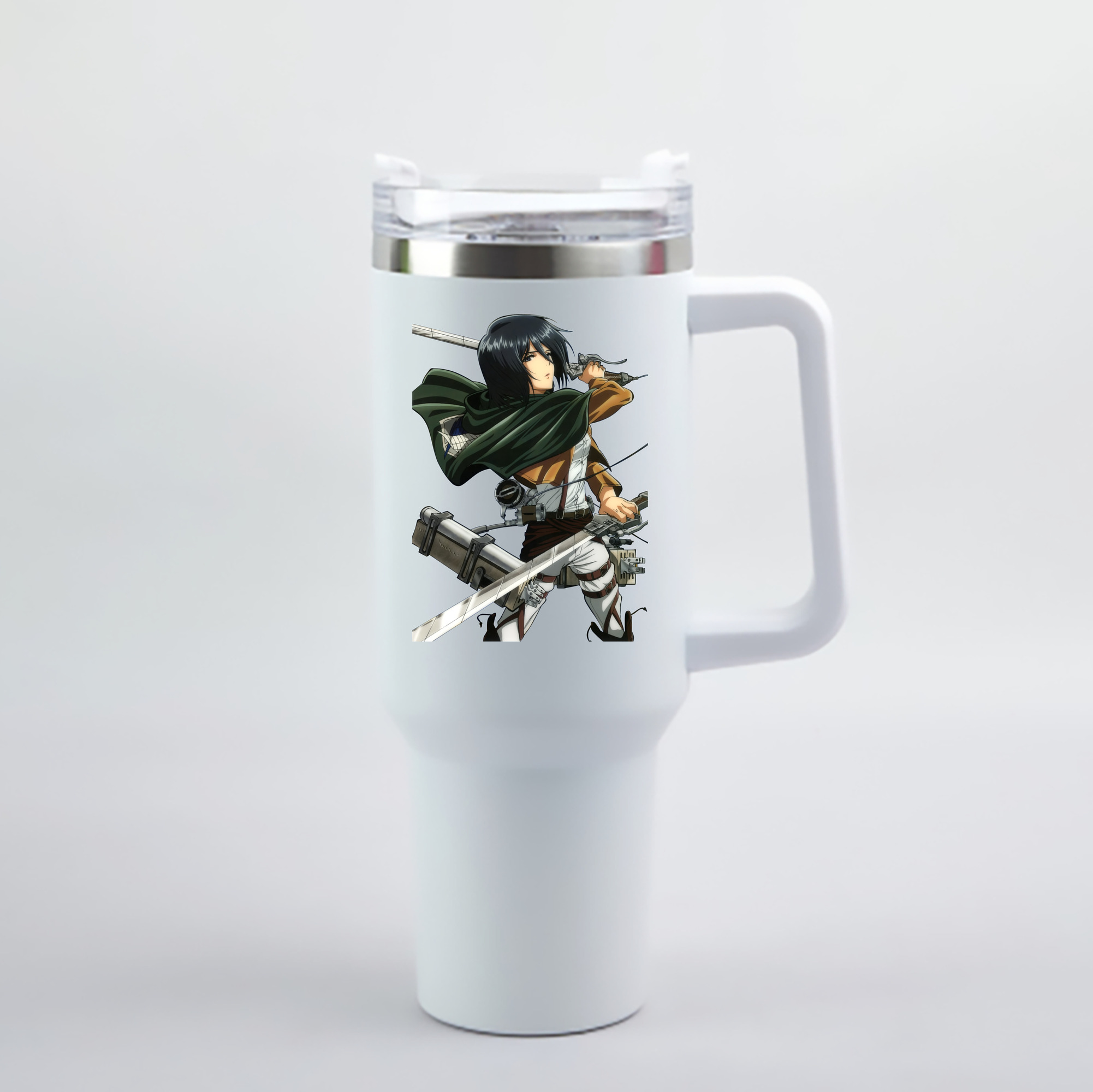 （画像用） 進撃の巨人 ミカサ·アッカーマン Attack on Titan Mikasa Ackerman 1200mL車用タンブラー - クリスタルステッカー（プラスチックストロー付き）