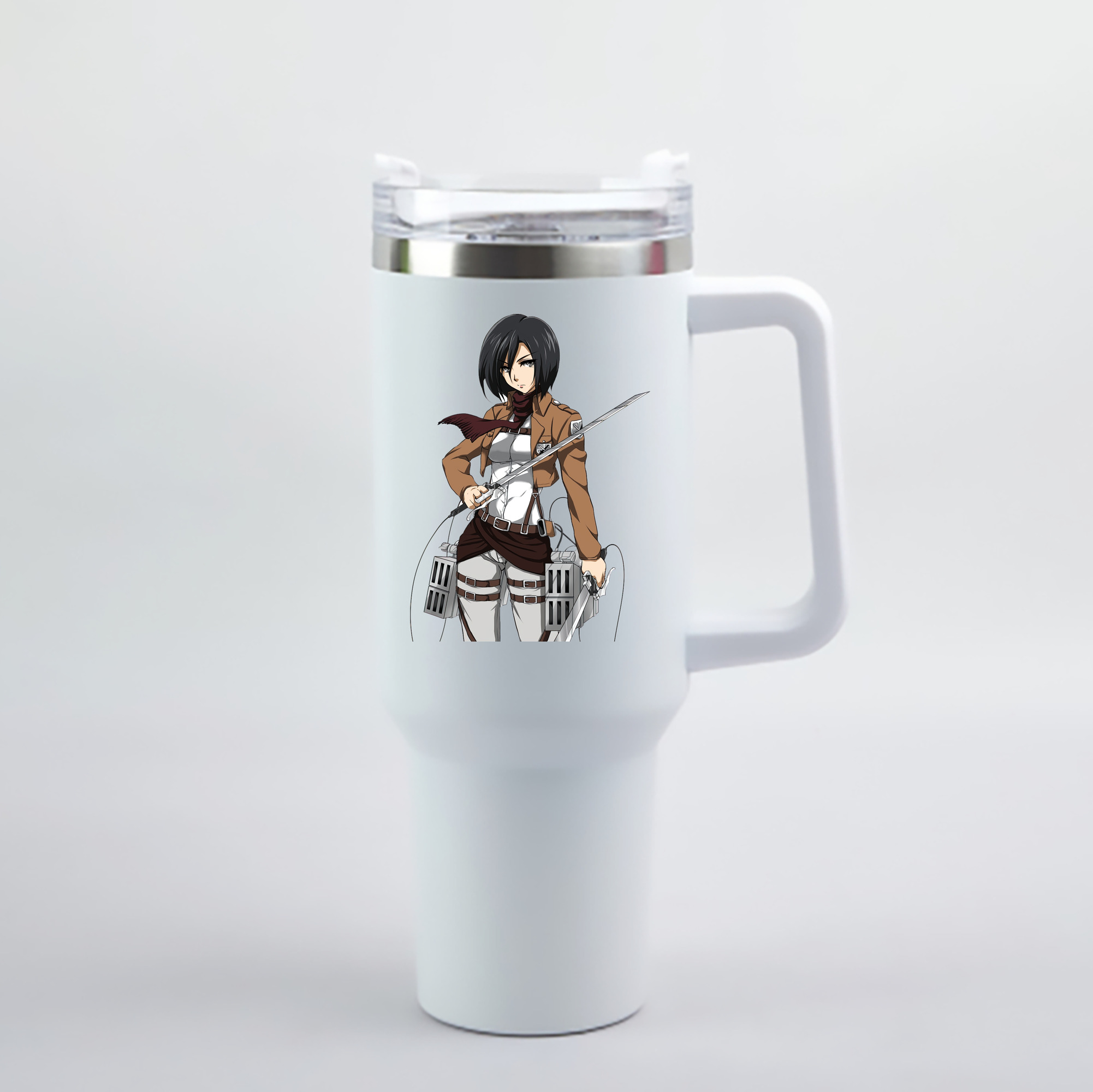 （画像用） 進撃の巨人 ミカサ·アッカーマン Attack on Titan Mikasa Ackerman 1200mL車用タンブラー - クリスタルステッカー（プラスチックストロー付き）