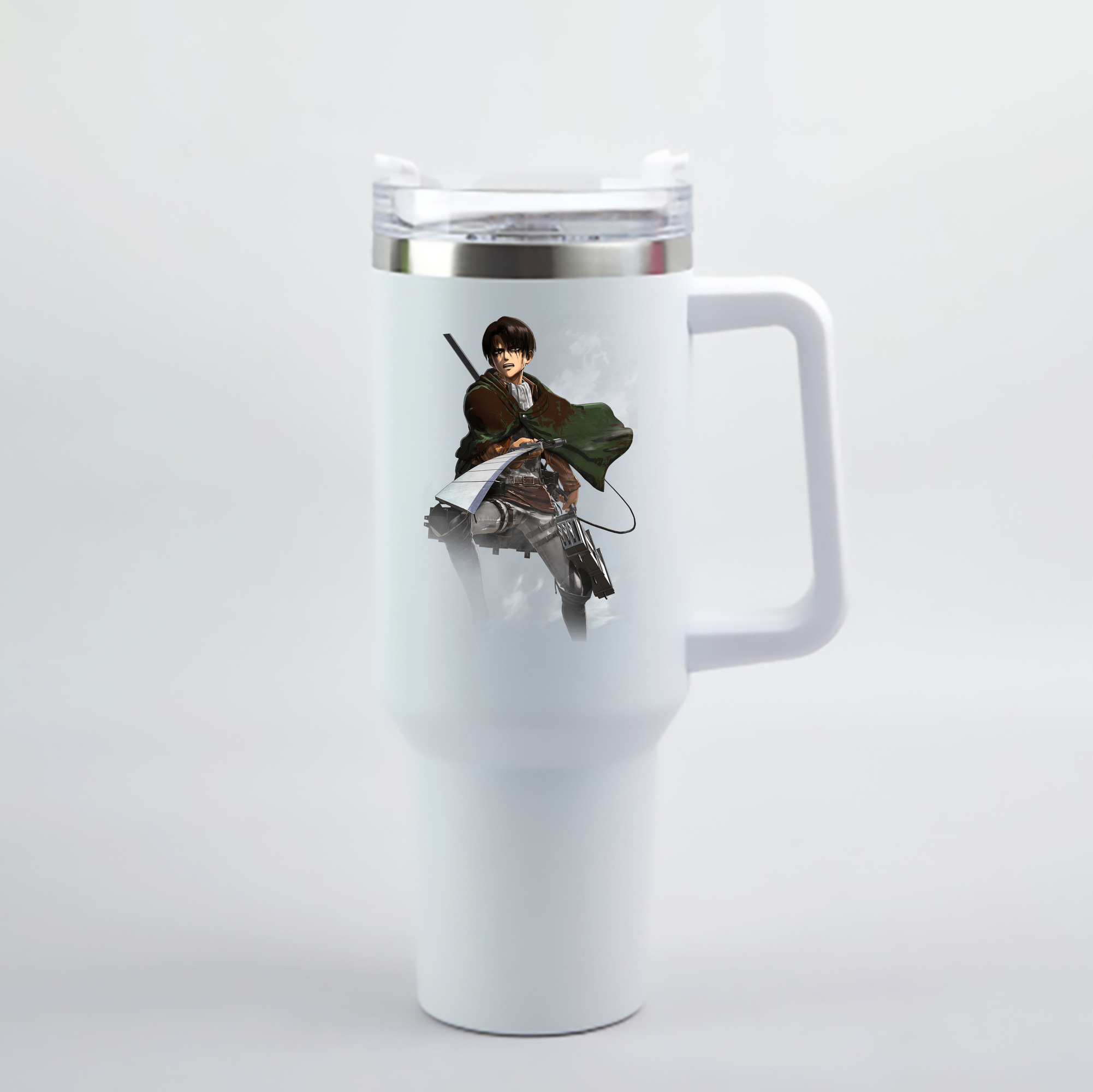 （画像用） 進撃の巨人 リヴァイ·アッカーマン Attack on Titan Levi Ackerman 1200mL車用タンブラー - クリスタルステッカー（プラスチックストロー付き）