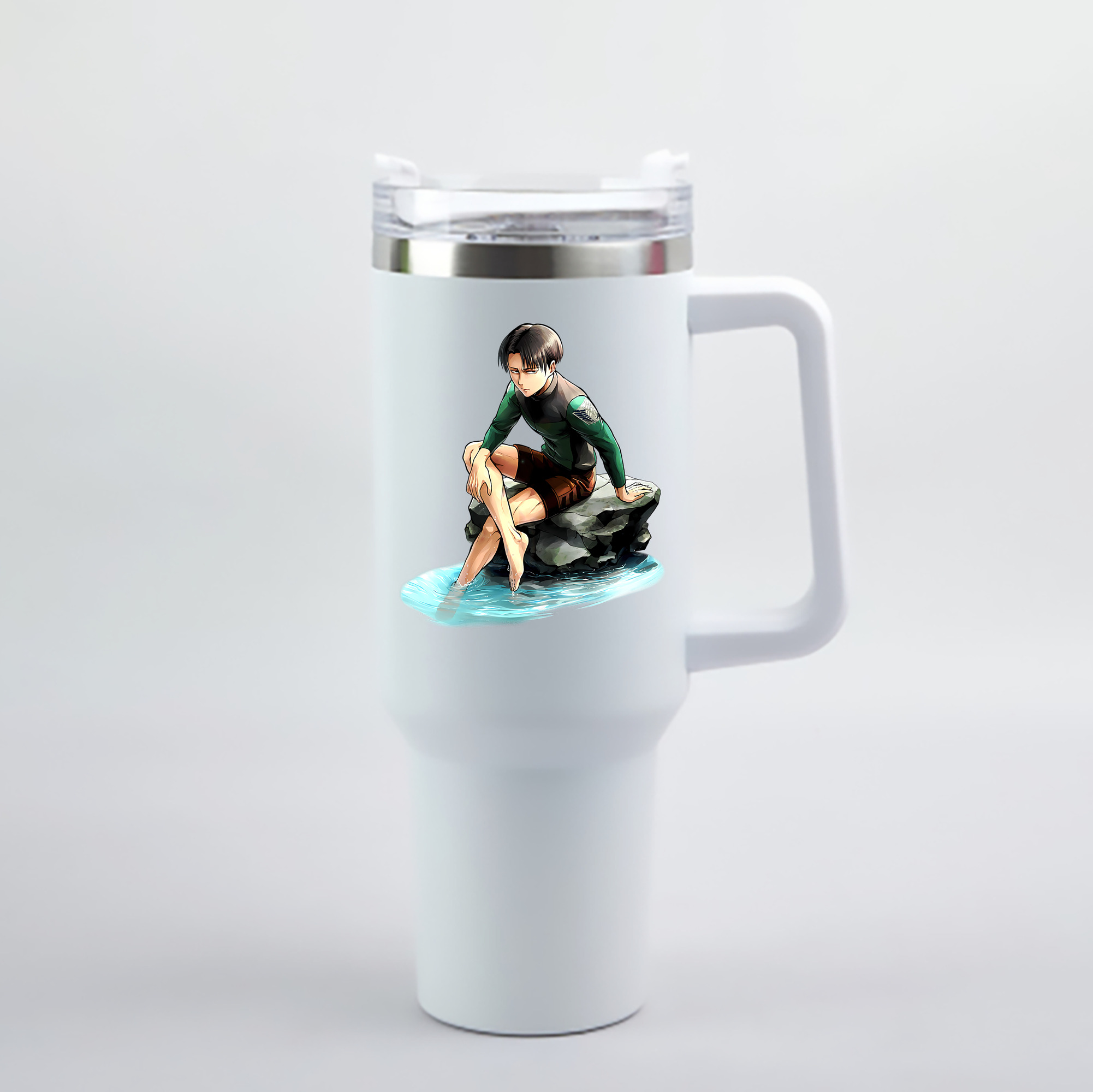 （画像用） 進撃の巨人 リヴァイ·アッカーマン Attack on Titan Levi Ackerman 1200mL車用タンブラー - クリスタルステッカー（プラスチックストロー付き）