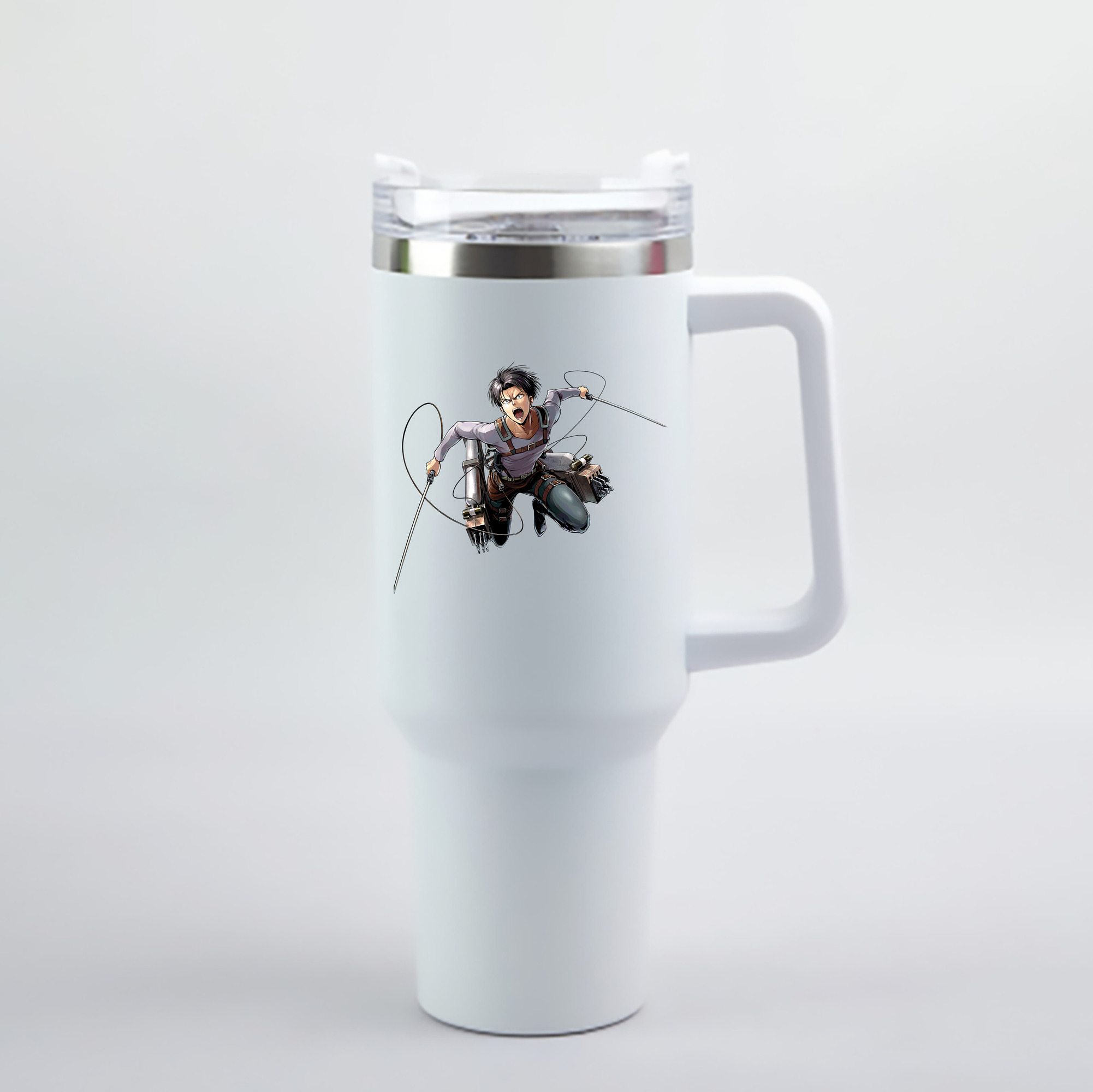 （画像用） 進撃の巨人 リヴァイ·アッカーマン Attack on Titan Levi Ackerman 1200mL車用タンブラー - クリスタルステッカー（プラスチックストロー付き）
