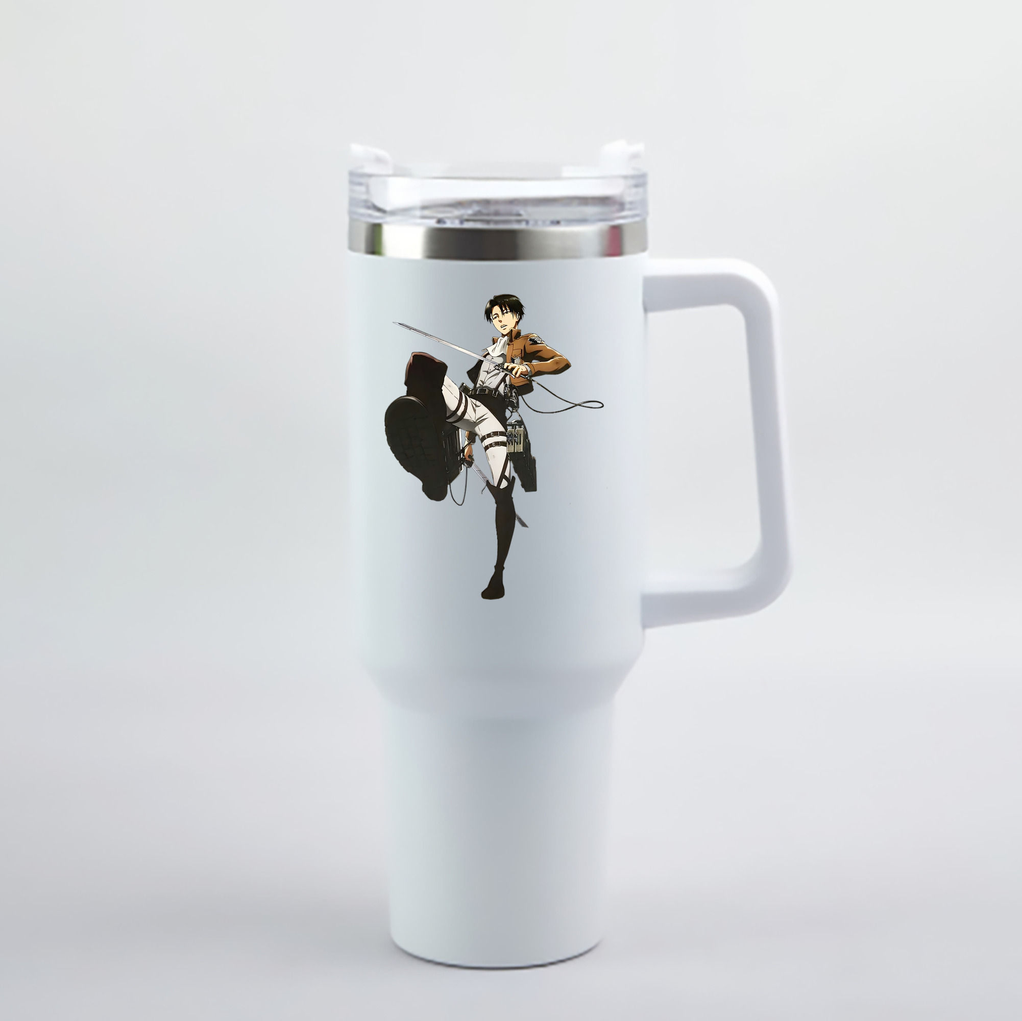 （画像用） 進撃の巨人 リヴァイ·アッカーマン Attack on Titan Levi Ackerman 1200mL車用タンブラー - クリスタルステッカー（プラスチックストロー付き）