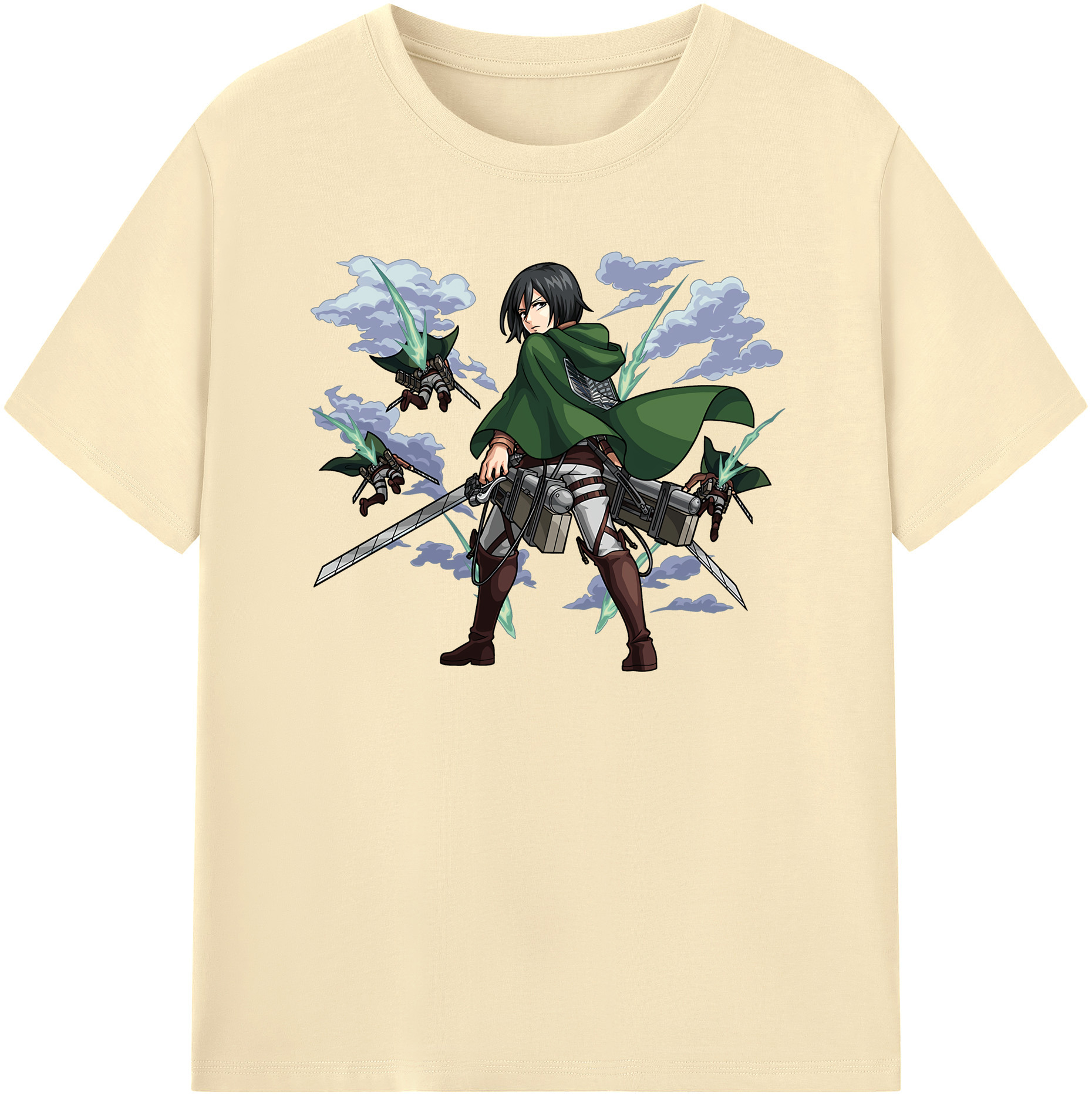 （画像用） 進撃の巨人 ミカサ·アッカーマン Attack on Titan Mikasa Ackerman 綿100％半袖Tシャツ（フロントプリント）
